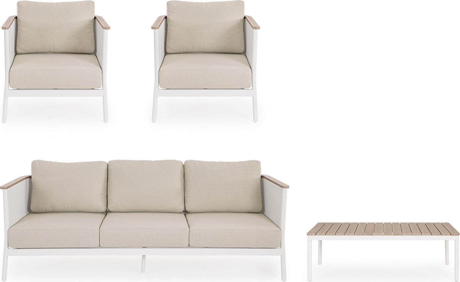 Salotto con poltrone e tavolino "Ulises" struttura in alluminio per veranda e giardino in Set di mobili Decor Space - Altamura, commercioVirtuoso.it