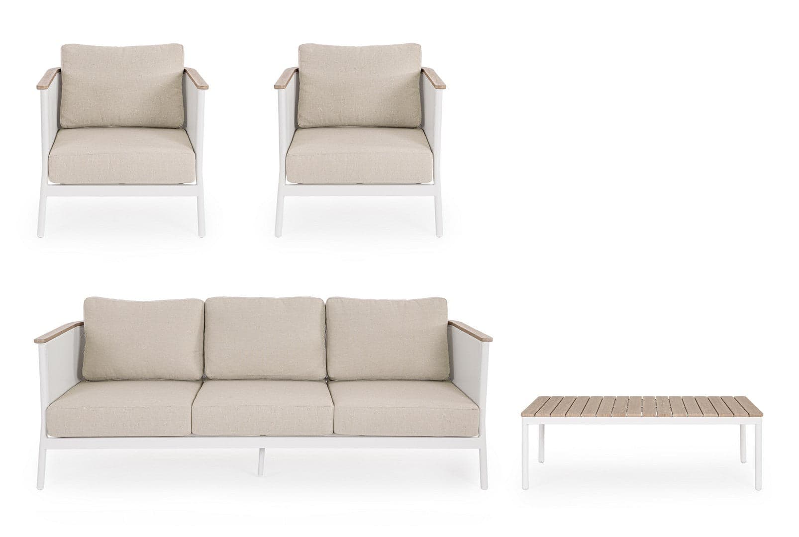 Salotto con poltrone e tavolino "Ulises" struttura in alluminio per veranda e giardino in Set di mobili Decor Space - Altamura, commercioVirtuoso.it