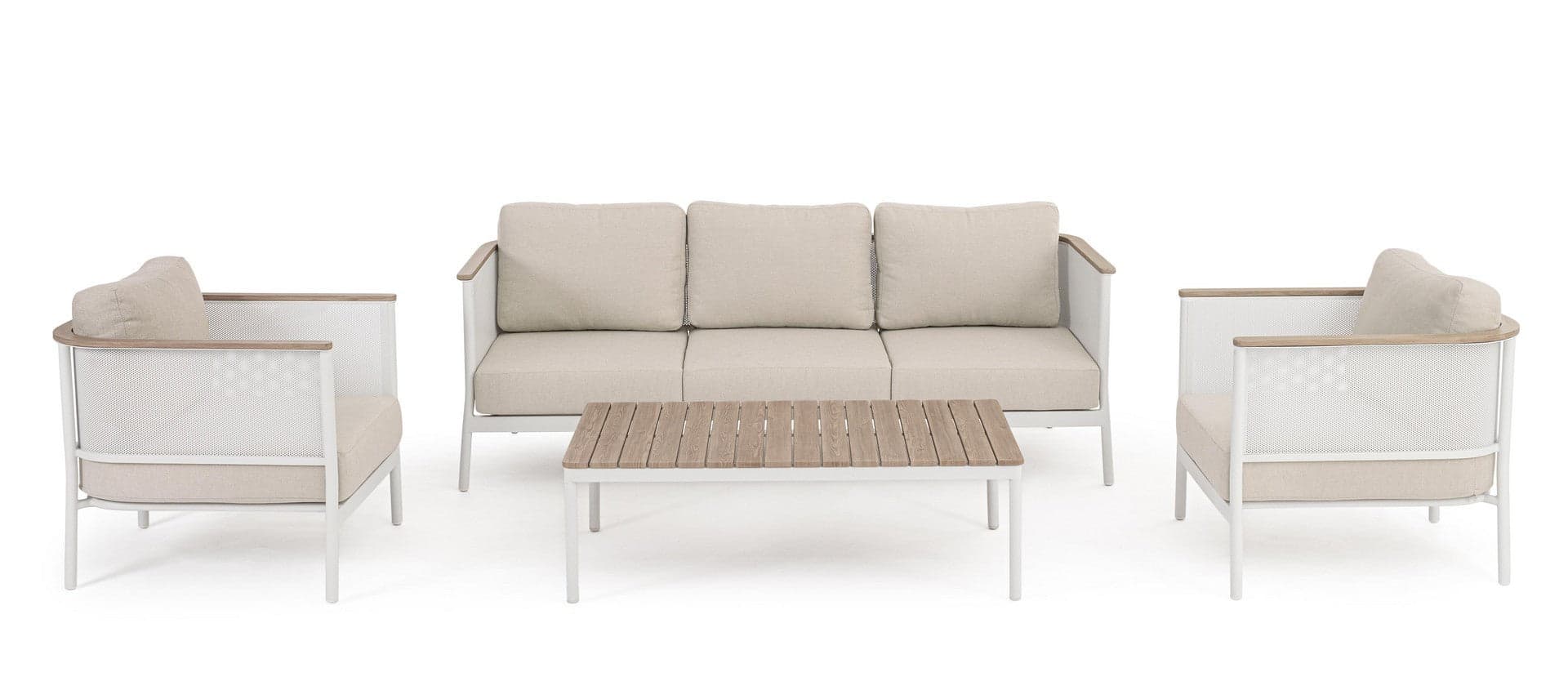 Salotto con poltrone e tavolino "Ulises" struttura in alluminio per veranda e giardino in Set di mobili Decor Space - Altamura, commercioVirtuoso.it