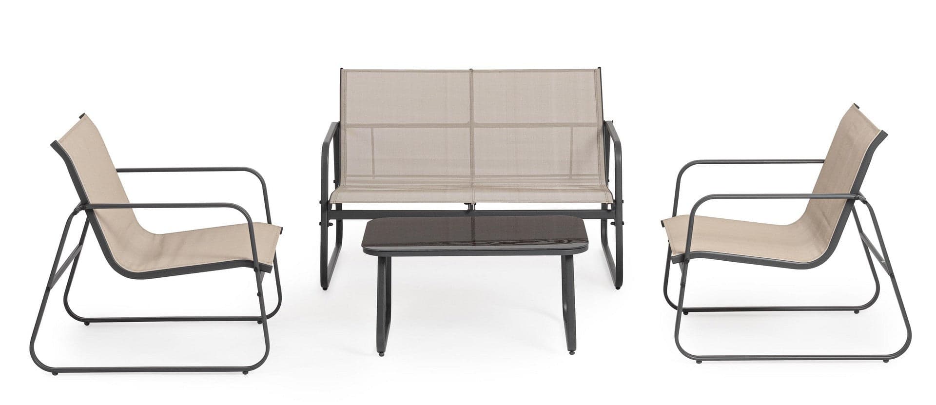 Salotto con poltrone e tavolino "Gonzalo" struttura in acciaio per veranda e giardino in Set di mobili Decor Space - Altamura, commercioVirtuoso.it