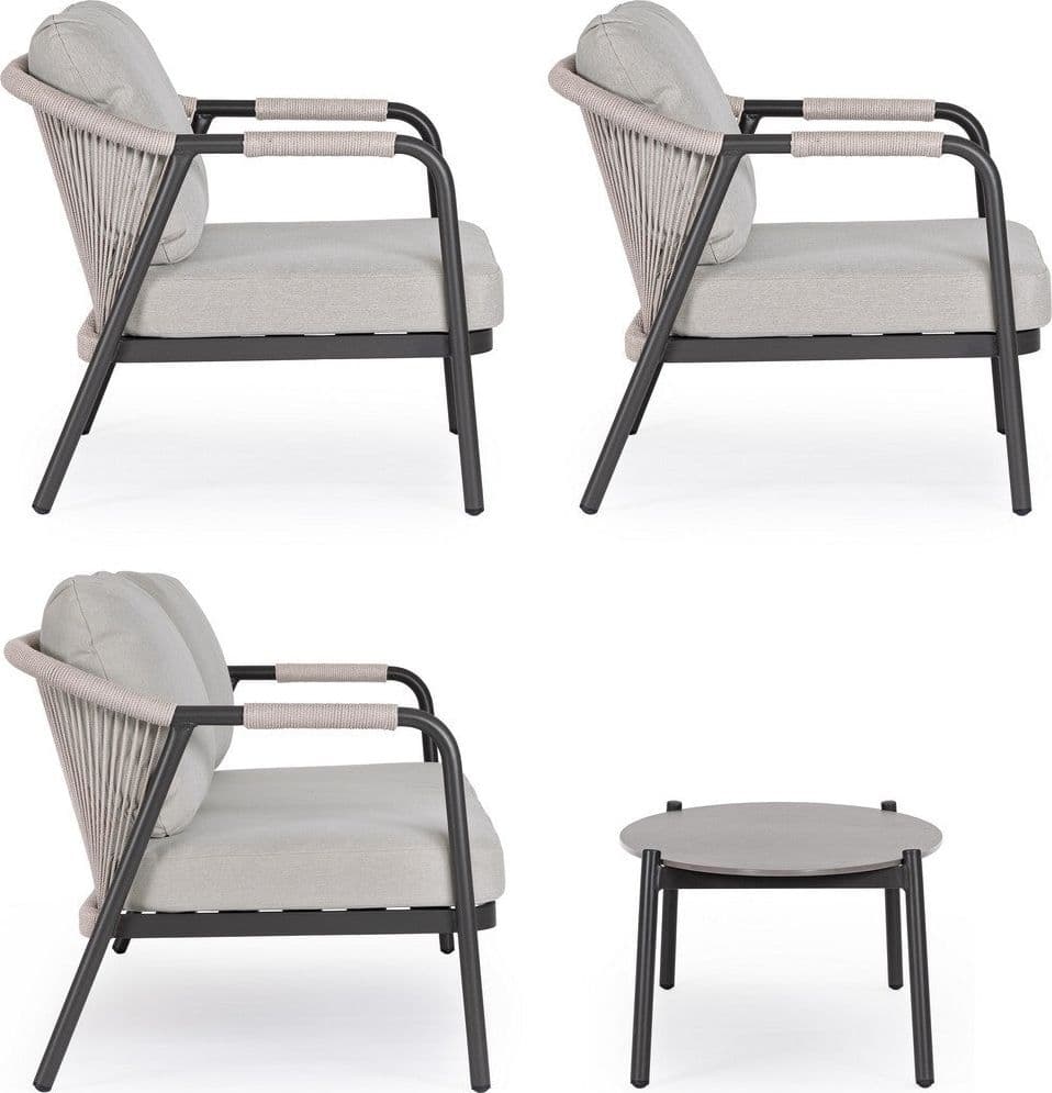Salotto con poltrone e tavolino "Miravet" struttura in alluminio per veranda e giardino in Set di mobili Decor Space - Altamura, commercioVirtuoso.it