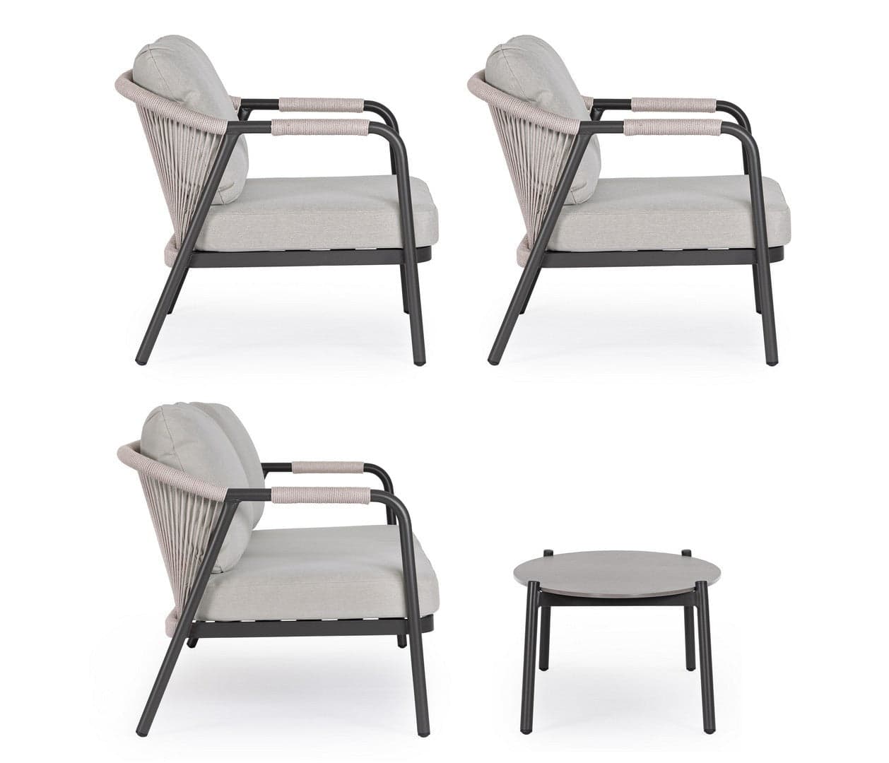Salotto con poltrone e tavolino "Miravet" struttura in alluminio per veranda e giardino in Set di mobili Decor Space - Altamura, commercioVirtuoso.it