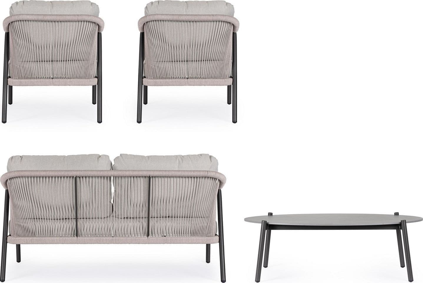Salotto con poltrone e tavolino "Miravet" struttura in alluminio per veranda e giardino in Set di mobili Decor Space - Altamura, commercioVirtuoso.it
