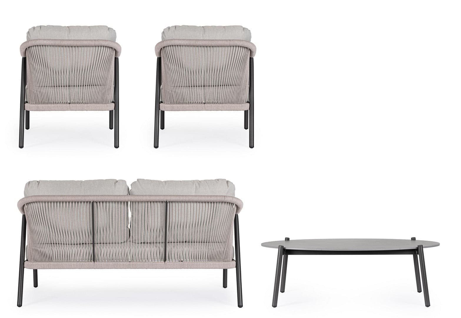 Salotto con poltrone e tavolino "Miravet" struttura in alluminio per veranda e giardino in Set di mobili Decor Space - Altamura, commercioVirtuoso.it