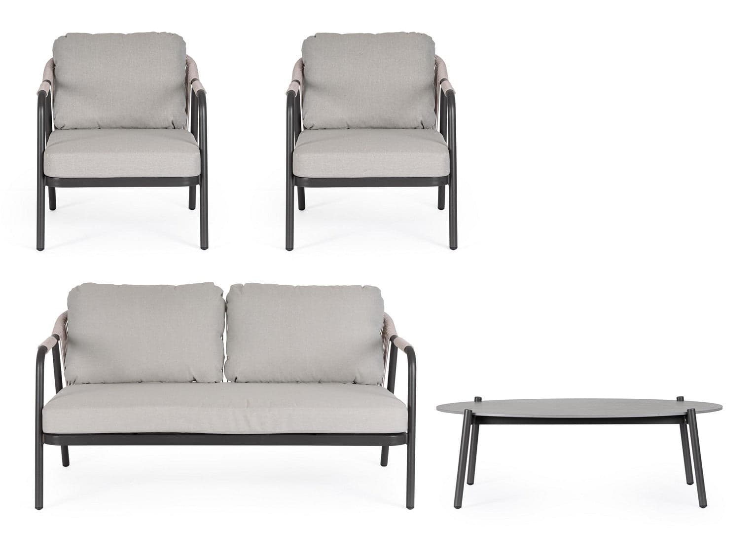Salotto con poltrone e tavolino "Miravet" struttura in alluminio per veranda e giardino in Set di mobili Decor Space - Altamura, commercioVirtuoso.it