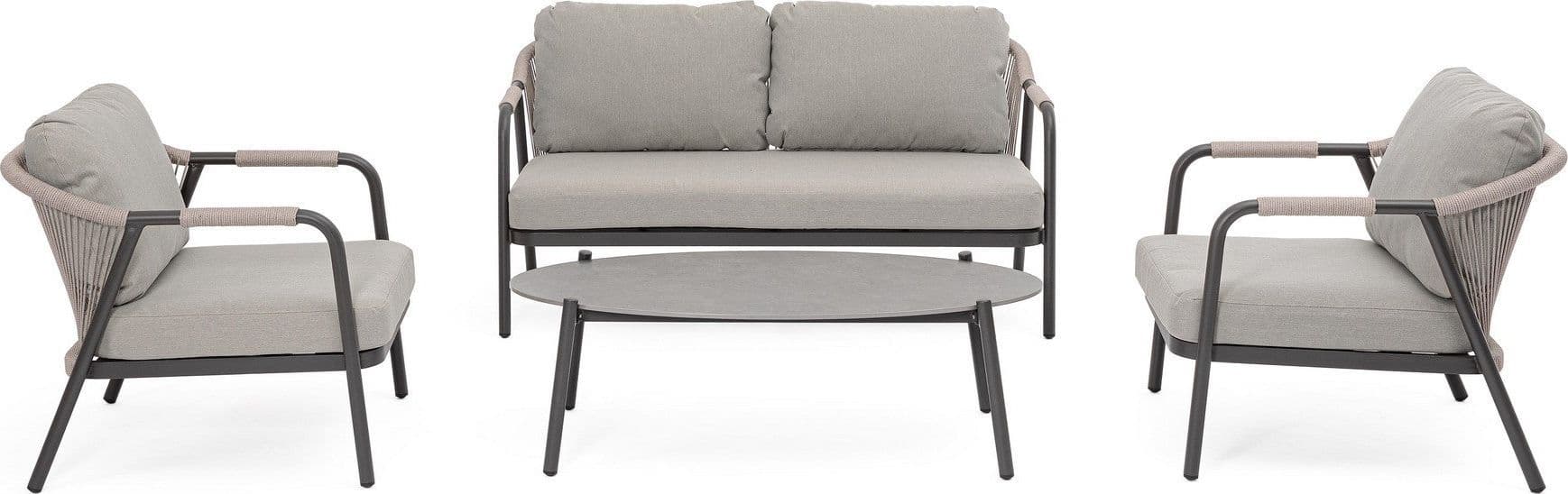 Salotto con poltrone e tavolino "Miravet" struttura in alluminio per veranda e giardino in Set di mobili Decor Space - Altamura, commercioVirtuoso.it