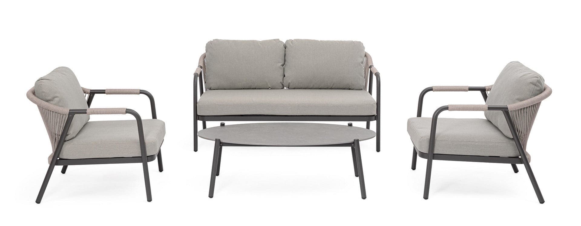 Salotto con poltrone e tavolino "Miravet" struttura in alluminio per veranda e giardino in Set di mobili Decor Space - Altamura, commercioVirtuoso.it