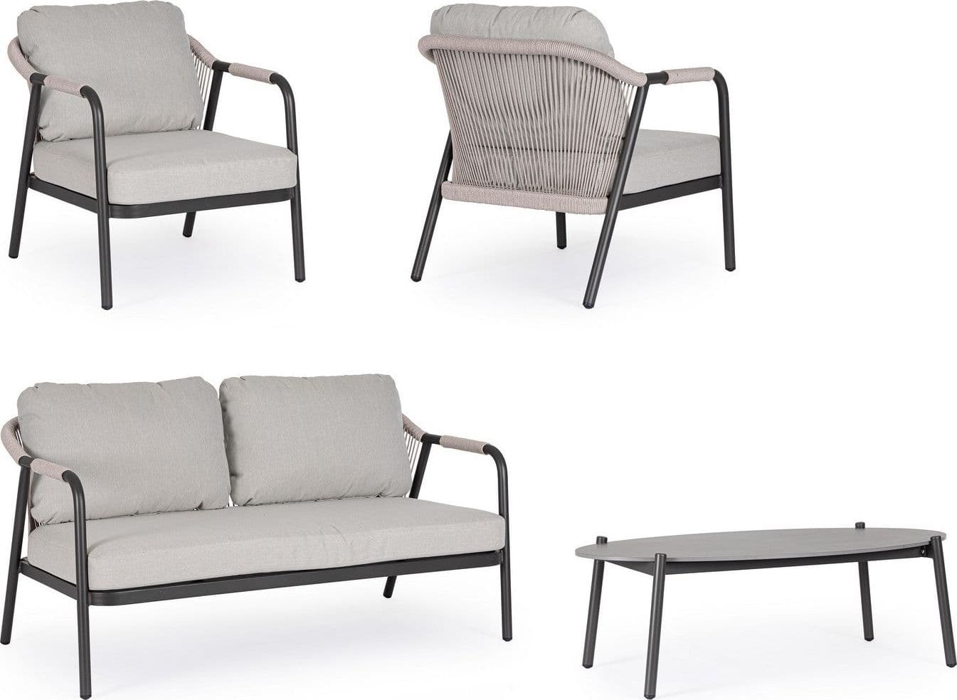Salotto con poltrone e tavolino "Miravet" struttura in alluminio per veranda e giardino in Set di mobili Decor Space - Altamura, commercioVirtuoso.it