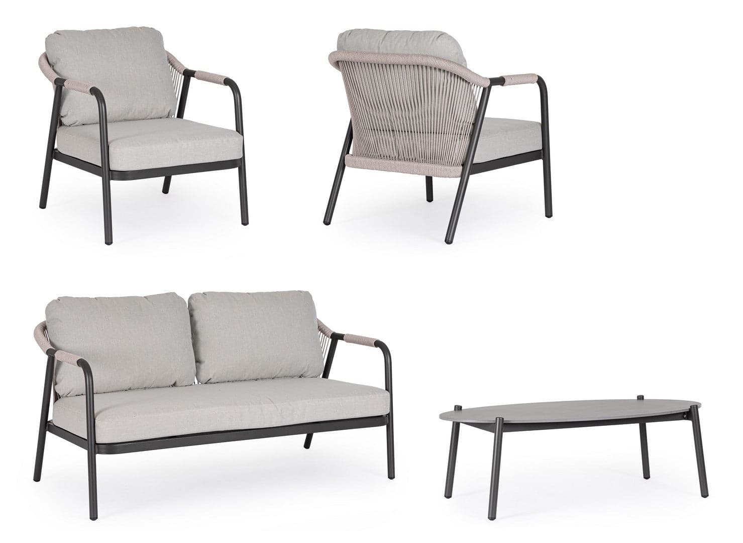 Salotto con poltrone e tavolino "Miravet" struttura in alluminio per veranda e giardino in Set di mobili Decor Space - Altamura, commercioVirtuoso.it