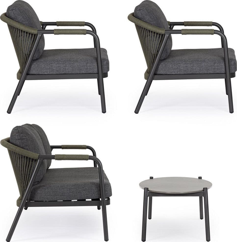 Salotto con poltrone e tavolino "Miravet" struttura in alluminio per veranda e giardino in Set di mobili Decor Space - Altamura, commercioVirtuoso.it