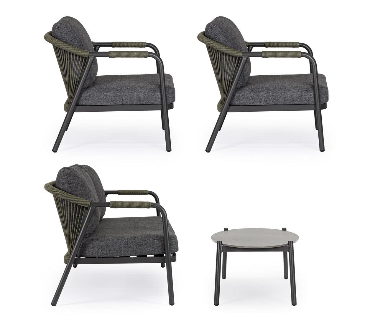 Salotto con poltrone e tavolino "Miravet" struttura in alluminio per veranda e giardino in Set di mobili Decor Space - Altamura, commercioVirtuoso.it