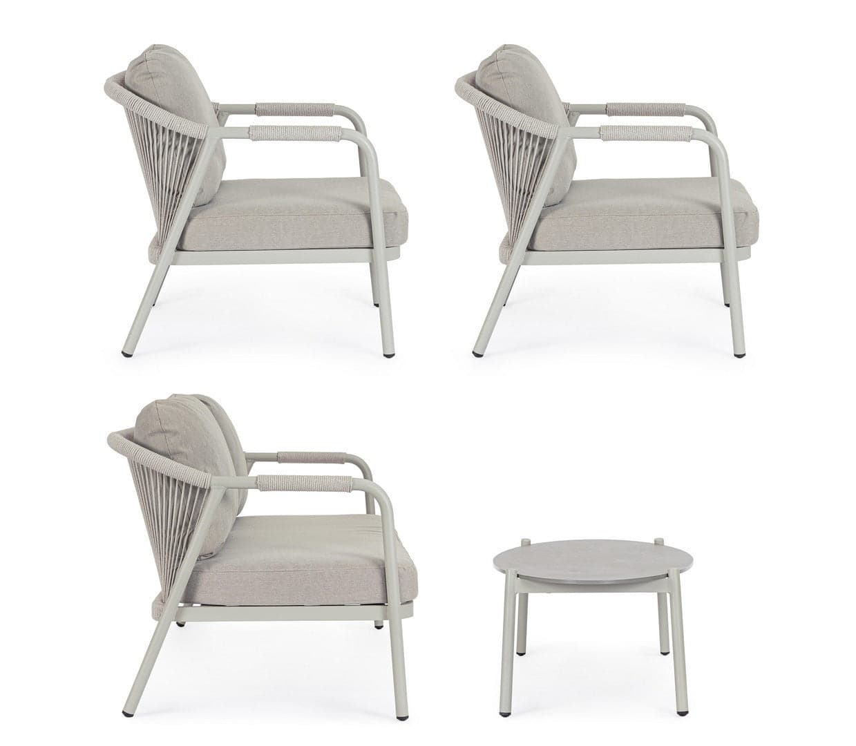 Salotto con poltrone e tavolino "Miravet" struttura in alluminio per veranda e giardino in Set di mobili Decor Space - Altamura, commercioVirtuoso.it