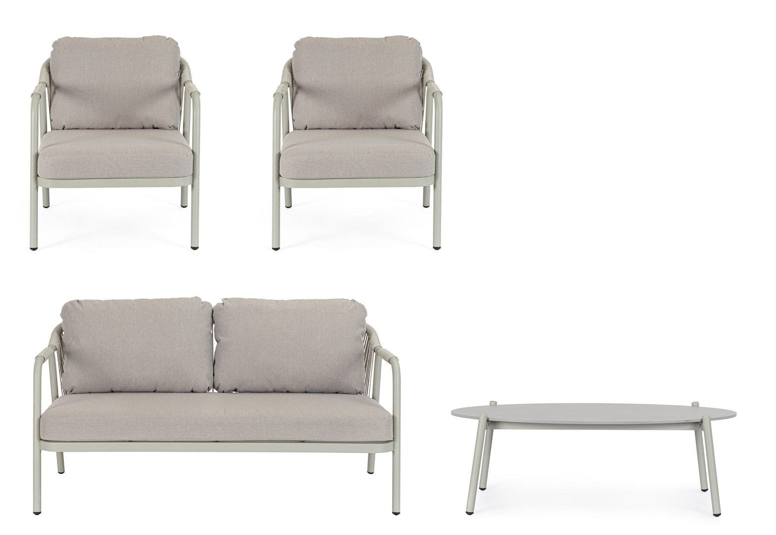 Salotto con poltrone e tavolino "Miravet" struttura in alluminio per veranda e giardino in Set di mobili Decor Space - Altamura, commercioVirtuoso.it