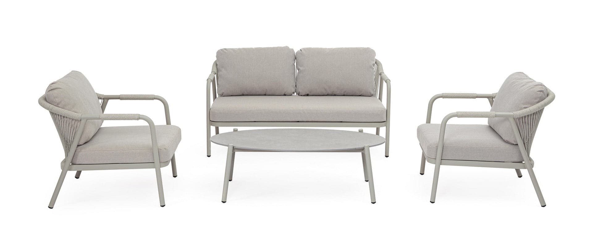 Salotto con poltrone e tavolino "Miravet" struttura in alluminio per veranda e giardino in Set di mobili Decor Space - Altamura, commercioVirtuoso.it