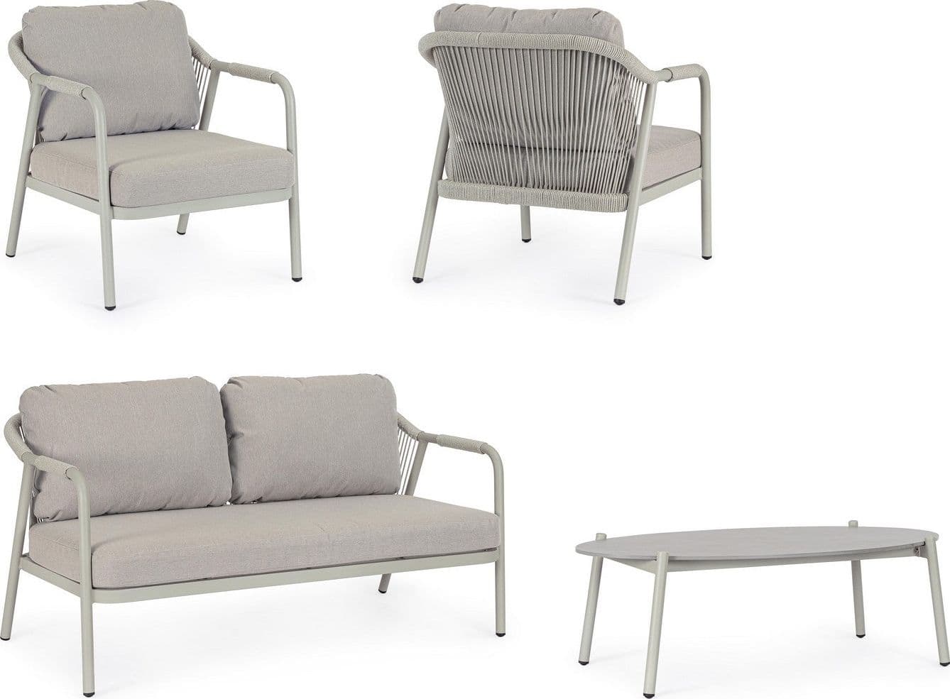 Salotto con poltrone e tavolino "Miravet" struttura in alluminio per veranda e giardino in Set di mobili Decor Space - Altamura, commercioVirtuoso.it