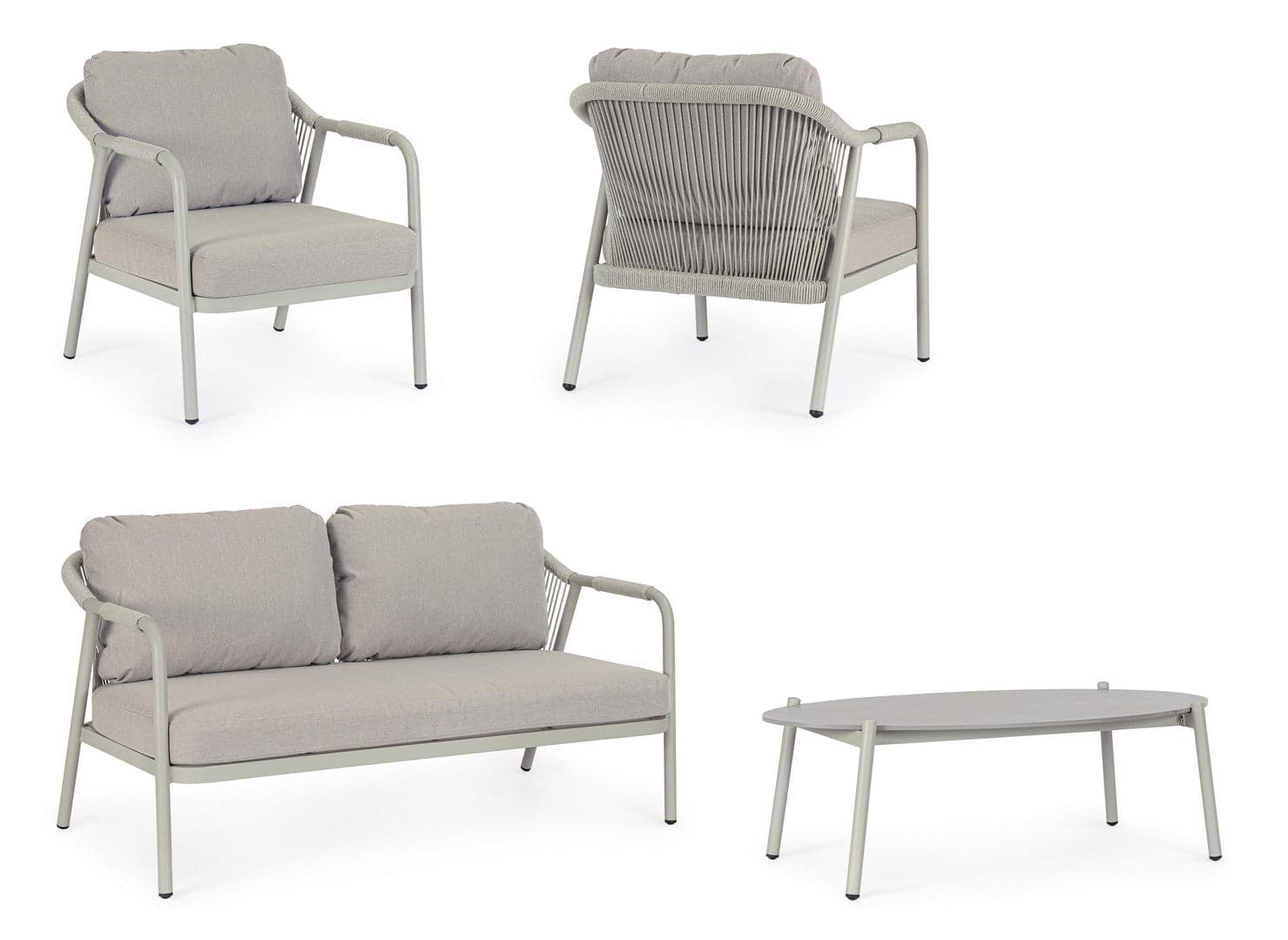 Salotto con poltrone e tavolino "Miravet" struttura in alluminio per veranda e giardino in Set di mobili Decor Space - Altamura, commercioVirtuoso.it