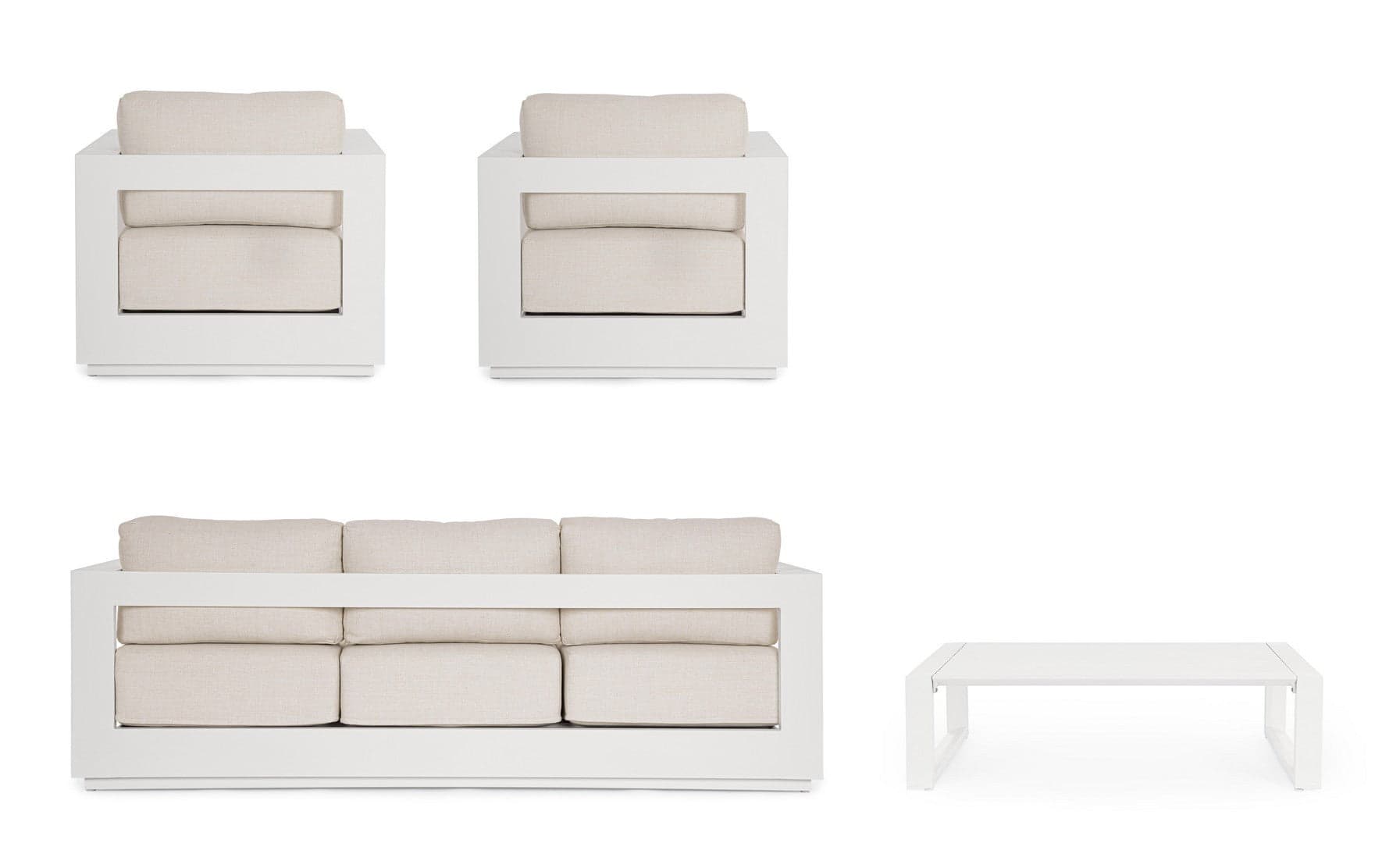 Salotto con poltrone e tavolino "Moses" struttura in alluminio per veranda e giardino in Set di mobili Decor Space - Altamura, commercioVirtuoso.it