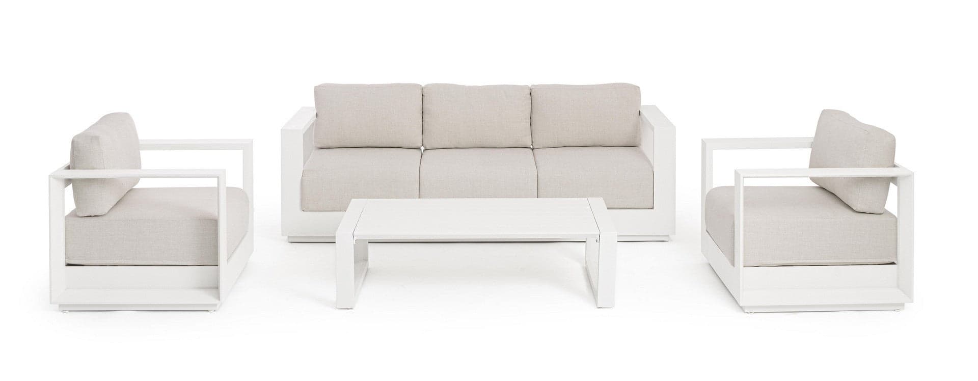 Salotto con poltrone e tavolino "Moses" struttura in alluminio per veranda e giardino in Set di mobili Decor Space - Altamura, commercioVirtuoso.it
