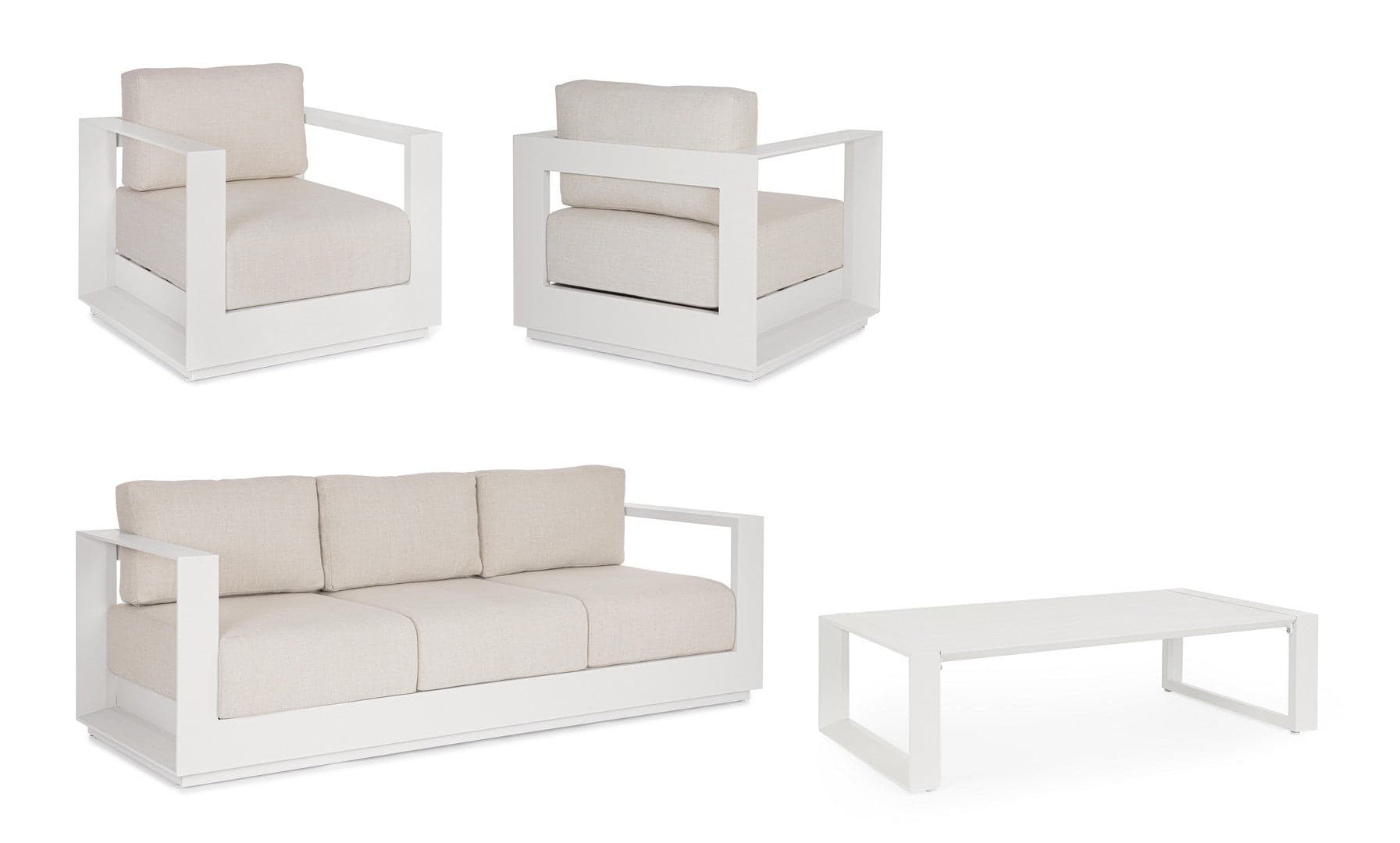 Salotto con poltrone e tavolino "Moses" struttura in alluminio per veranda e giardino in Set di mobili Decor Space - Altamura, commercioVirtuoso.it