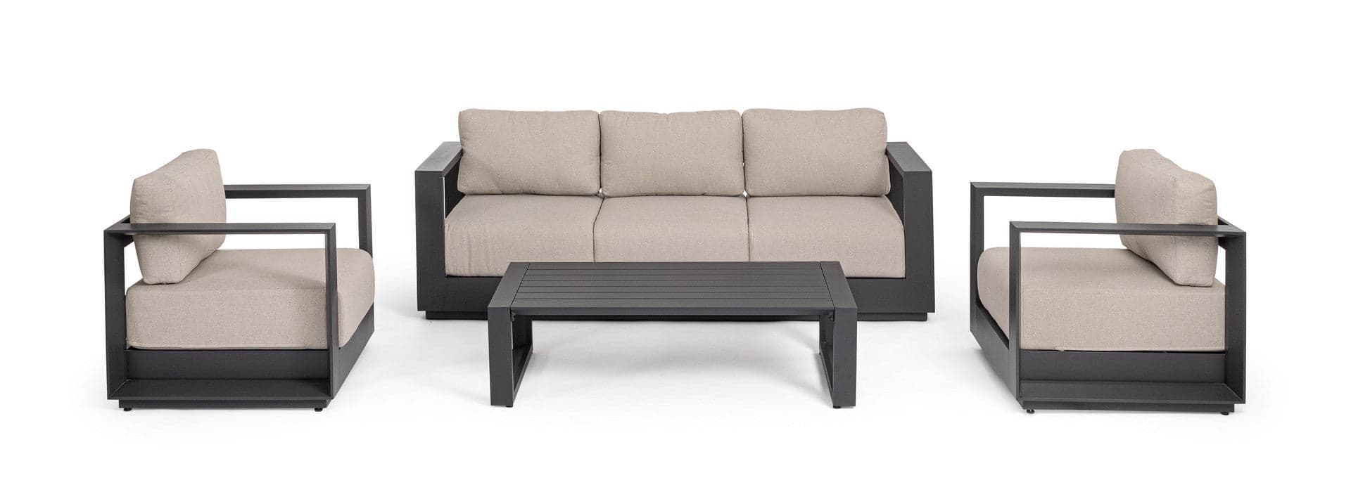 Salotto con poltrone e tavolino "Moses" struttura in alluminio per veranda e giardino in Set di mobili Decor Space - Altamura, commercioVirtuoso.it