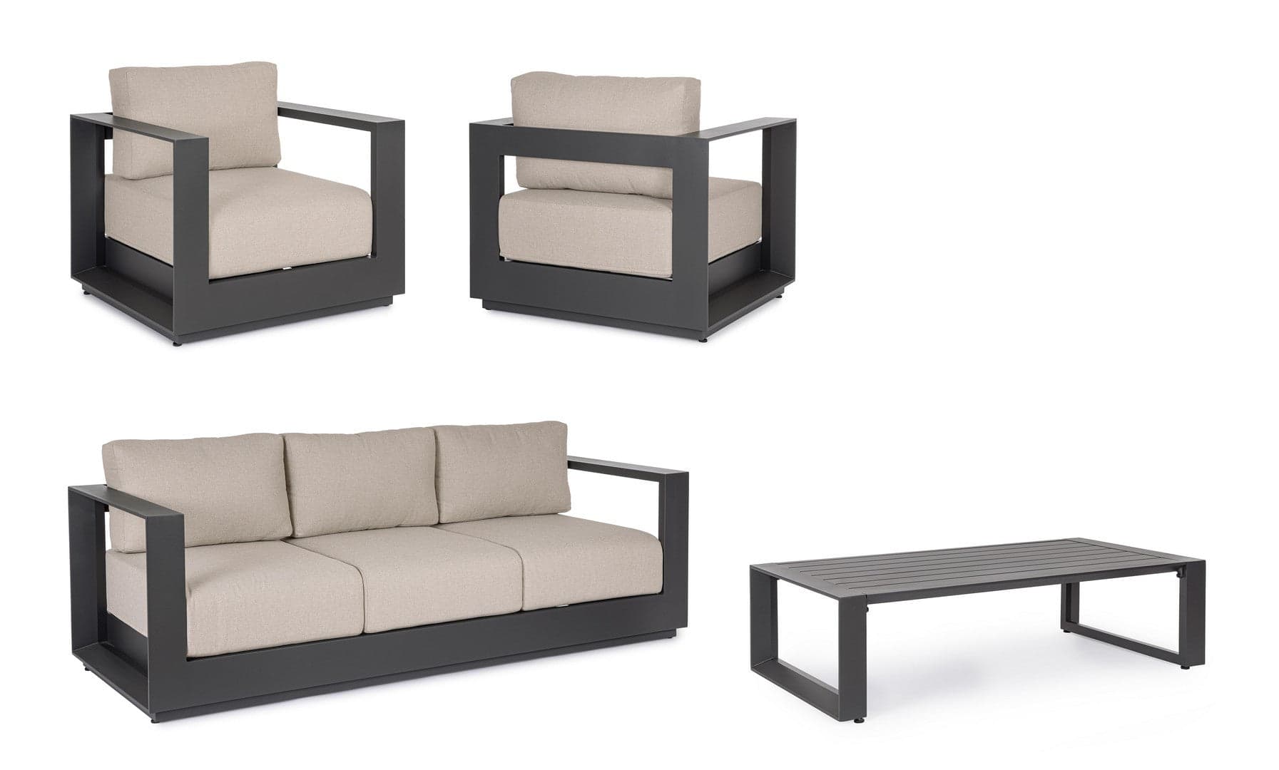 Salotto con poltrone e tavolino "Moses" struttura in alluminio per veranda e giardino in Set di mobili Decor Space - Altamura, commercioVirtuoso.it