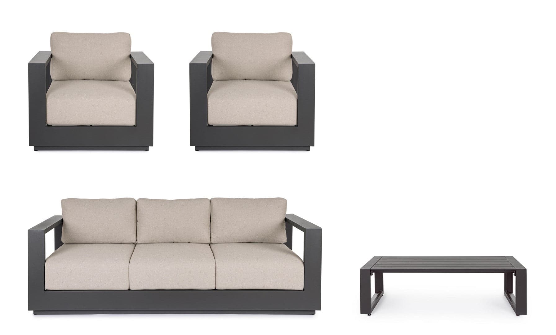 Salotto con poltrone e tavolino "Moses" struttura in alluminio per veranda e giardino in Set di mobili Decor Space - Altamura, commercioVirtuoso.it