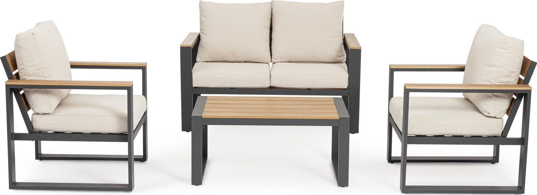 Salotto con poltrone e tavolino "Leandro" struttura in alluminio per veranda e giardino in Set di mobili Decor Space - Altamura, commercioVirtuoso.it