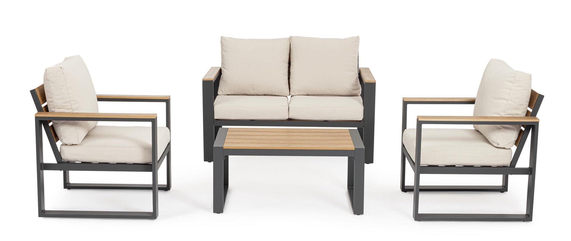 Salotto con poltrone e tavolino "Leandro" struttura in alluminio per veranda e giardino in Set di mobili Decor Space - Altamura, commercioVirtuoso.it