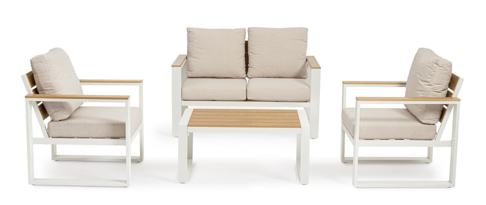 Salotto con poltrone e tavolino "Leandro" struttura in alluminio per veranda e giardino in Set di mobili Decor Space - Altamura, commercioVirtuoso.it