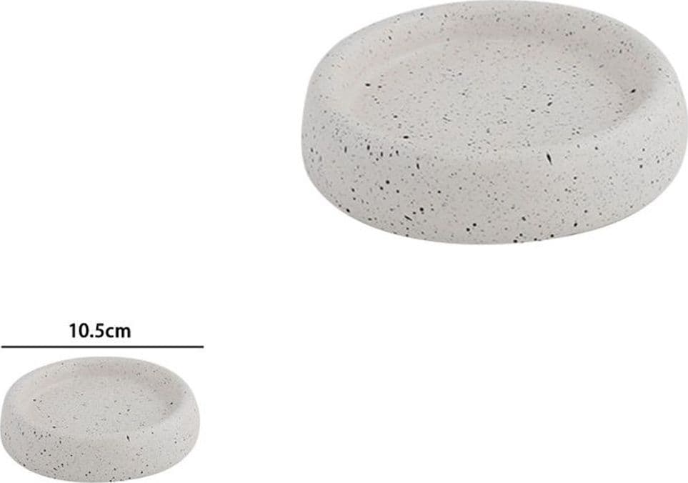 PIATTO PIATTINO PORTA SAPONE BAGNO TONDO CERAMICA BIANCO EFFETTO PIETRA GRANITO 87807 - 2