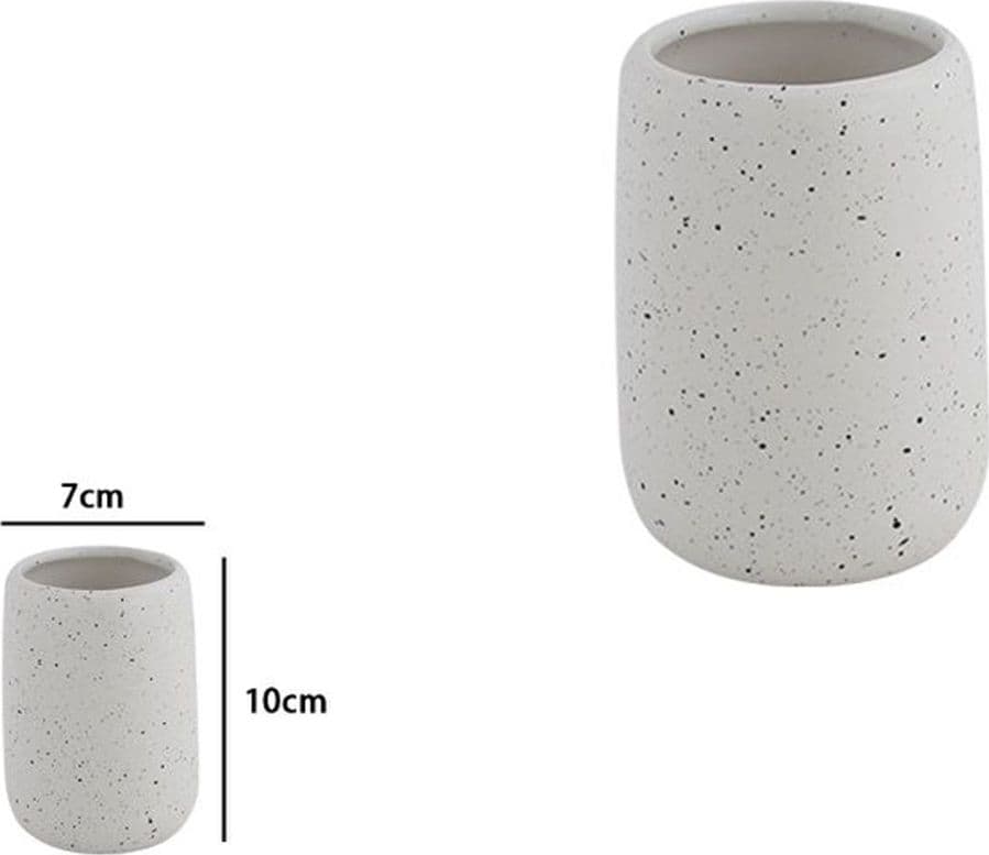 BICCHIERE PORTA SPAZZOLINI IN CERAMICA BIANCO EFFETTO PIETRA GRANITO BAGNO 87806 - 2