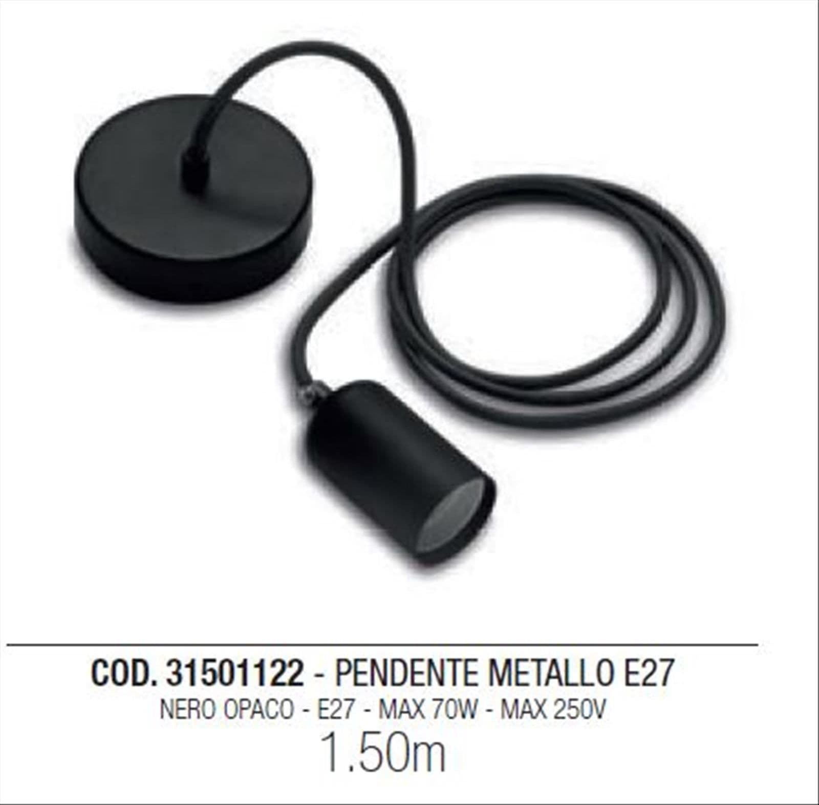 Sospensione metallica portalampada vintage retro' cavo telato lampadina (nero)