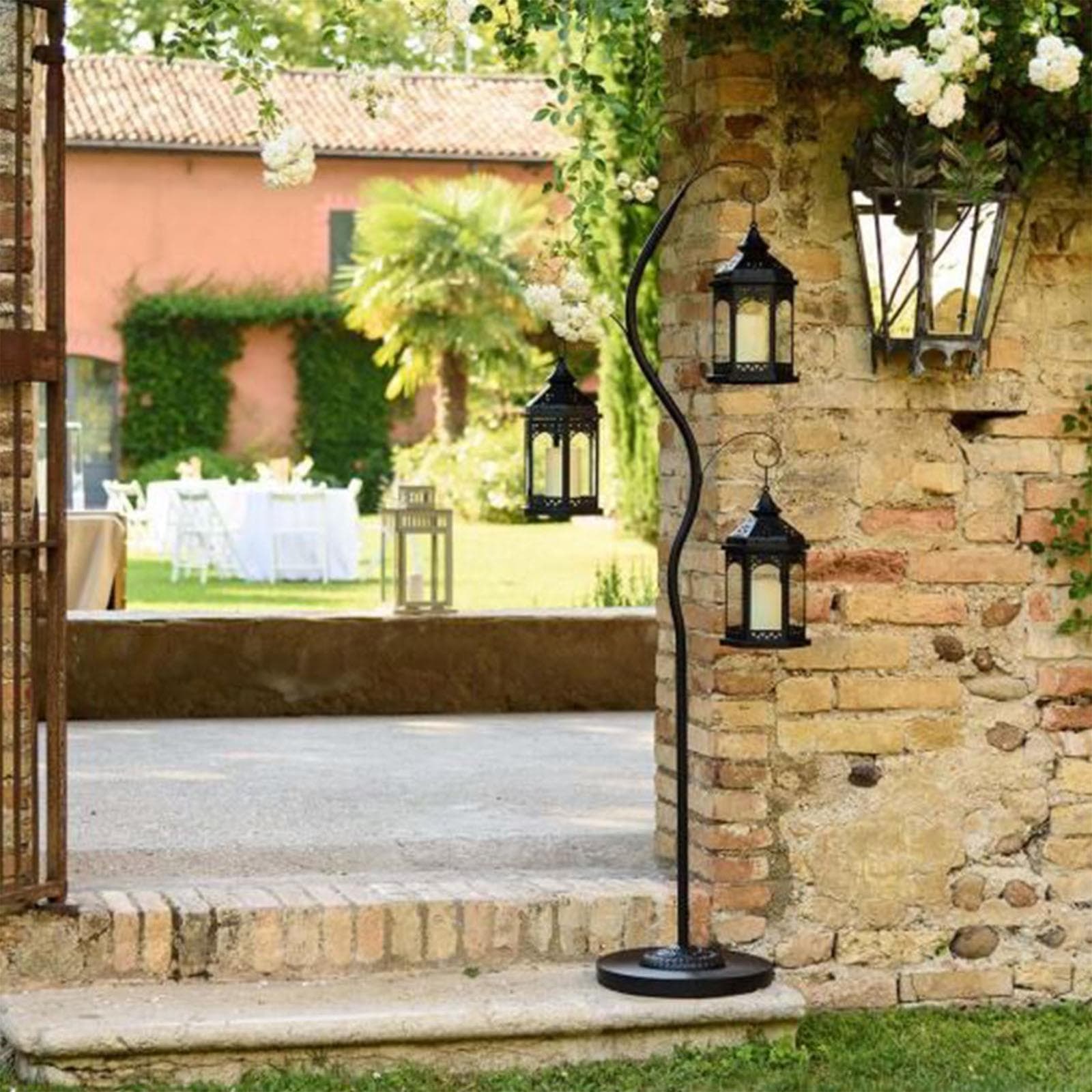 PIANTANA PIANTANE PORTA LANTERNA H 180 CM LANTERNE LAMPADA ESTERNO ARREDAMENTO GIARDINO NERO