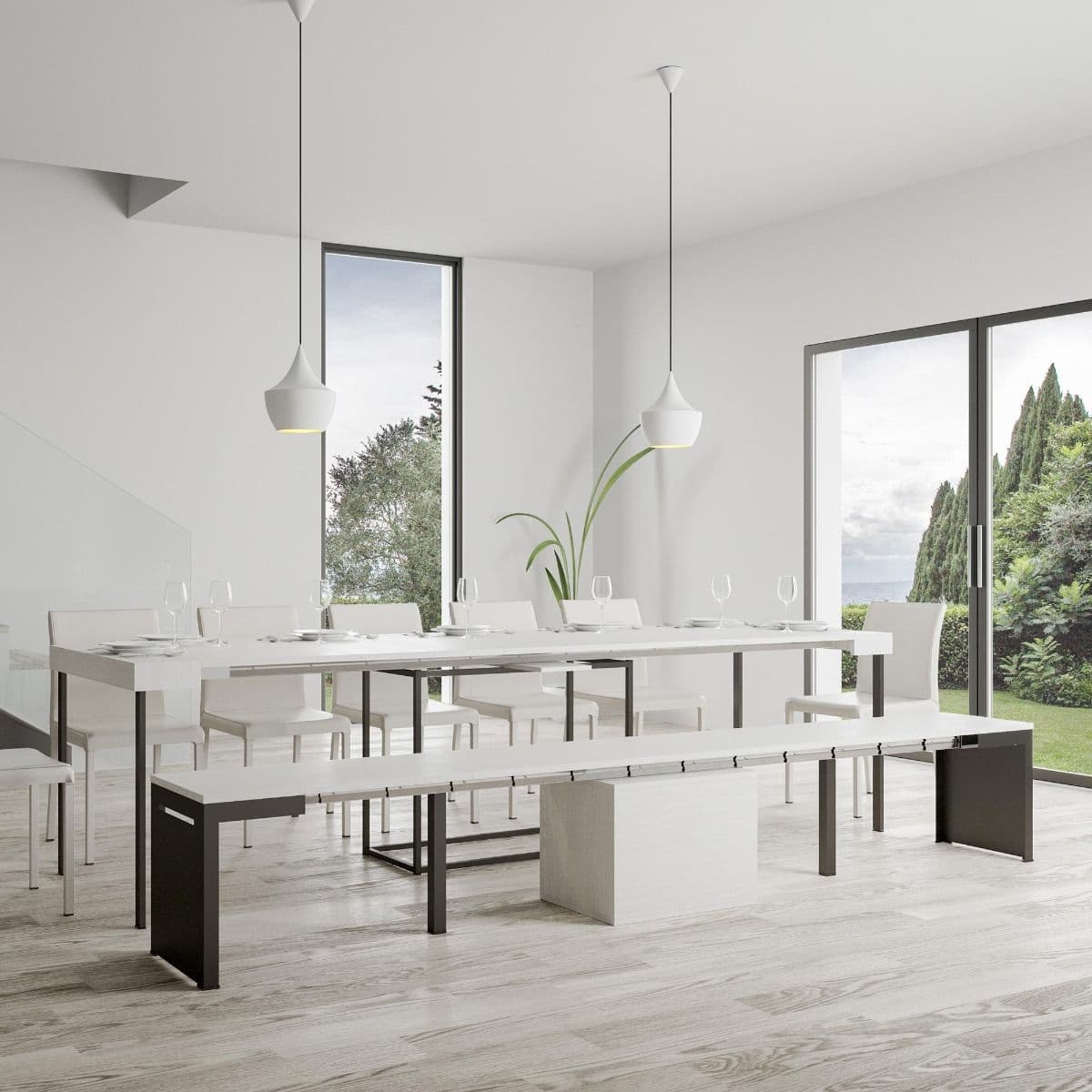 Panca "Napoli" allungabile in legno con telaio antracite per sala da pranzo in Panche contenitore Decor Space - Altamura, commercioVirtuoso.it
