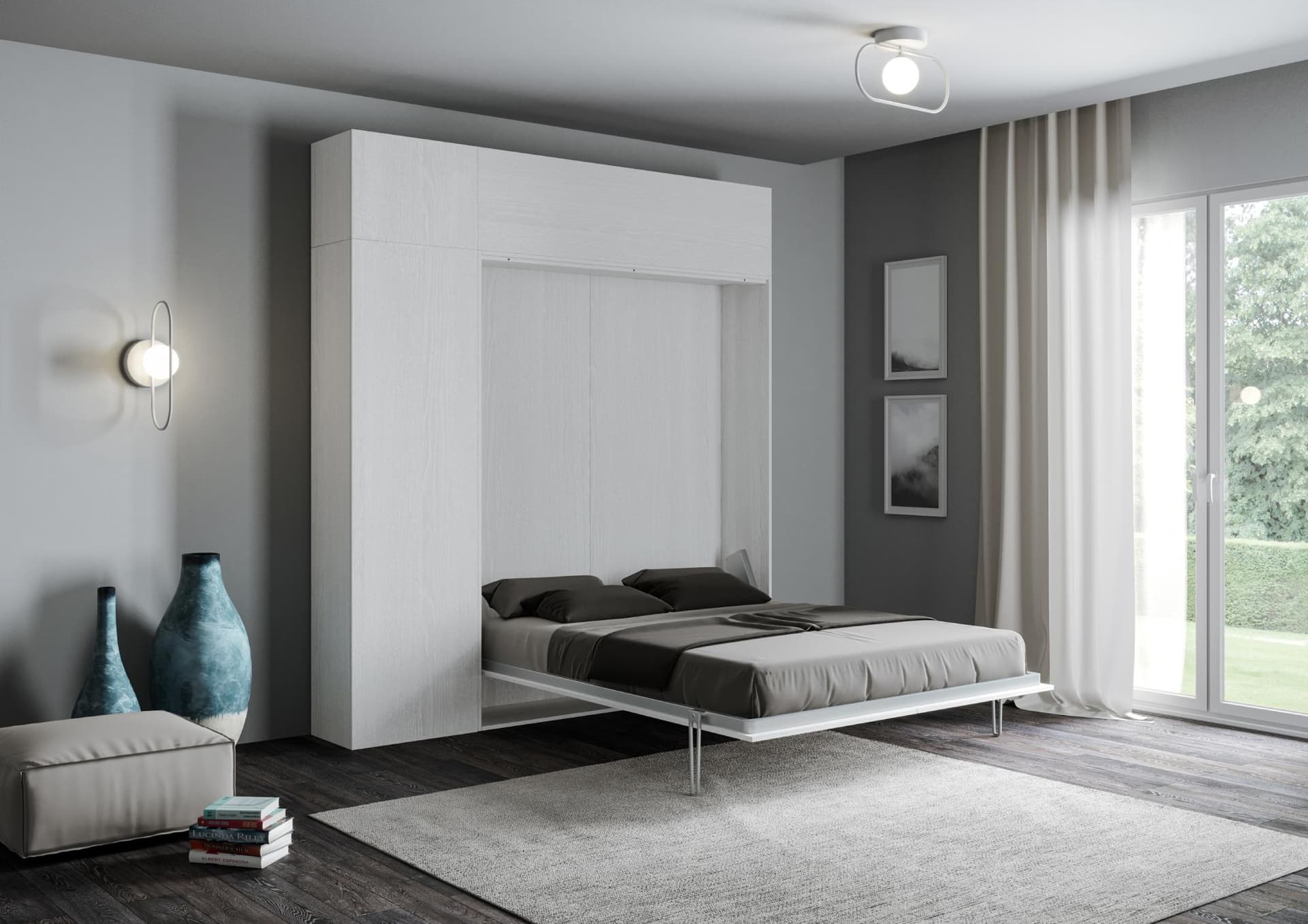 Letto "Milano" matrimoniale a scomparsa, in legno, con apertura verticale, per camera da letto in Materassi Decor Space - Altamura, commercioVirtuoso.it