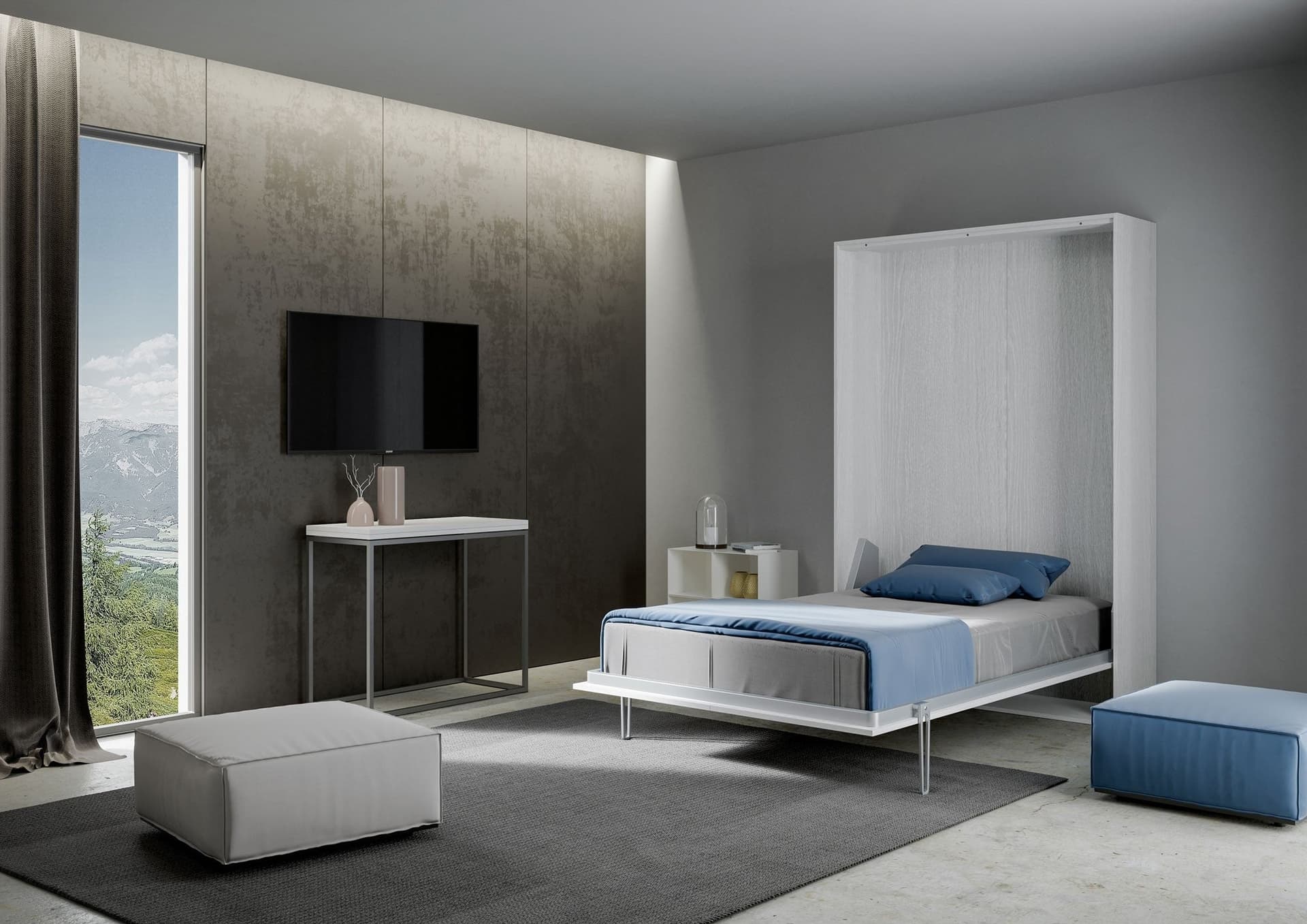 Letto "Milano" matrimoniale a scomparsa, in legno, con apertura verticale, per camera da letto in Materassi Decor Space - Altamura, commercioVirtuoso.it