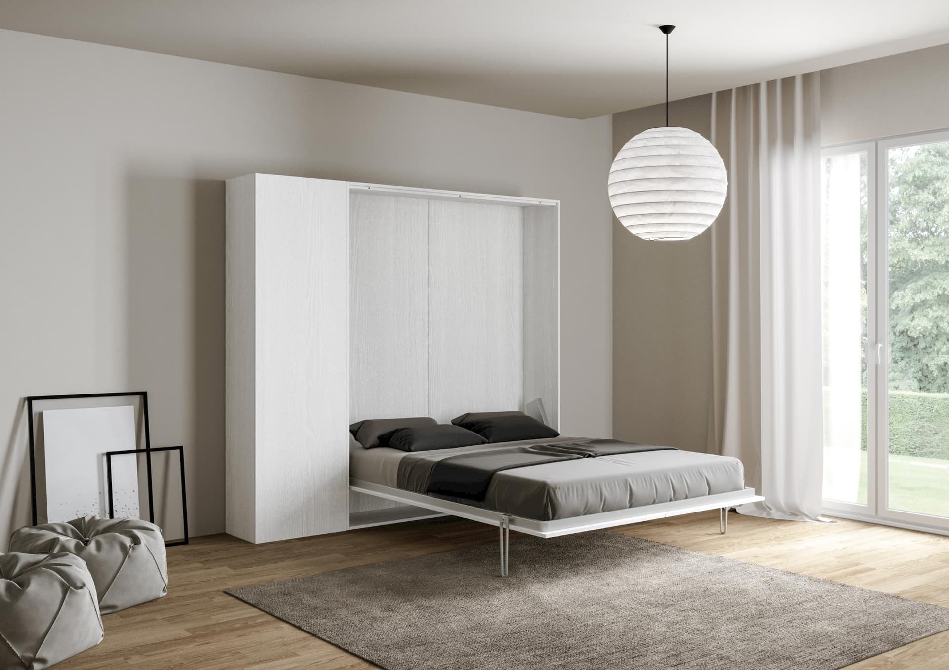 Letto "Milano" matrimoniale a scomparsa, in legno, con apertura verticale, per camera da letto in Materassi Decor Space - Altamura, commercioVirtuoso.it