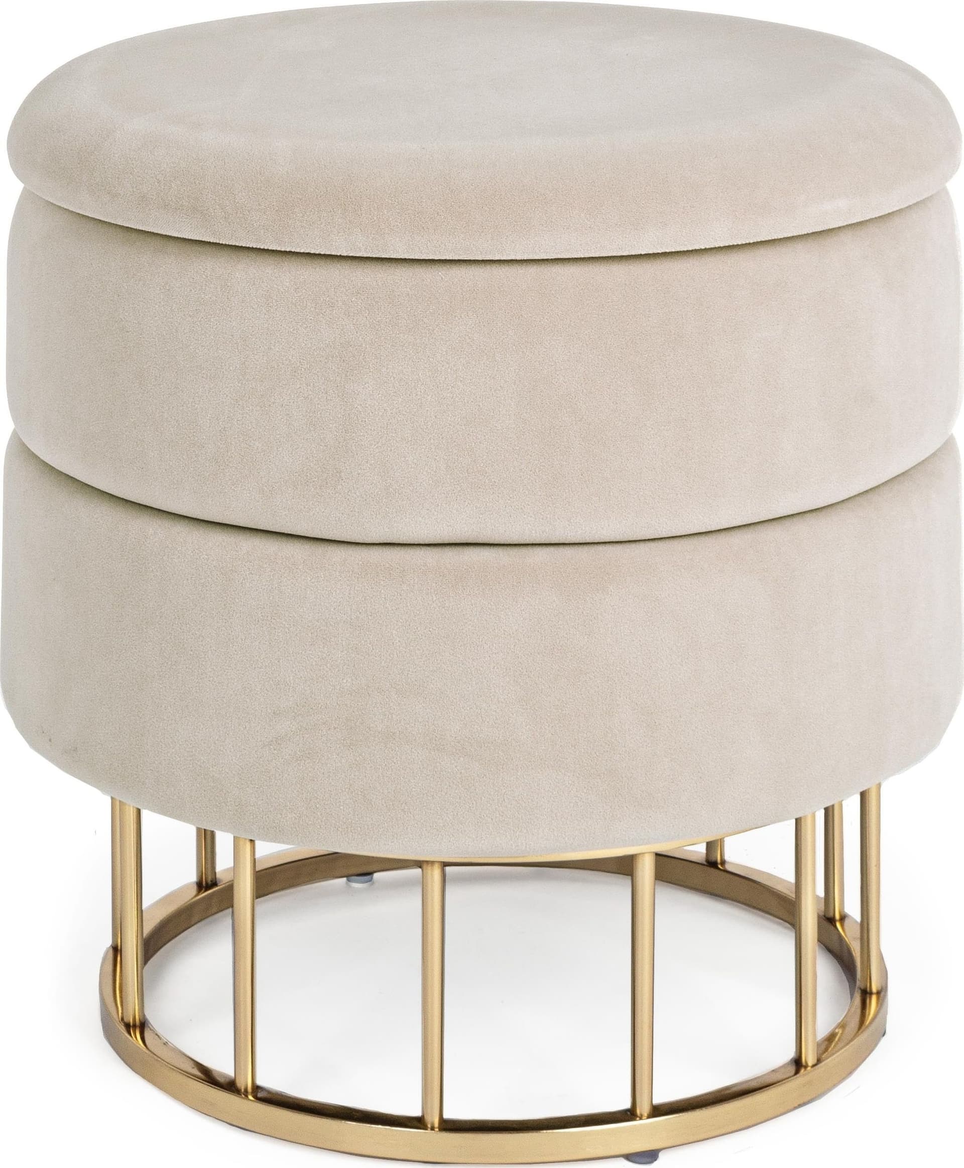 Pouf contenitore tondo con piede ottone "Pavlina" seduta in velluto arredamento moderno in Ottomane e poggiapiedi Decor Space - Altamura, commercioVirtuoso.it