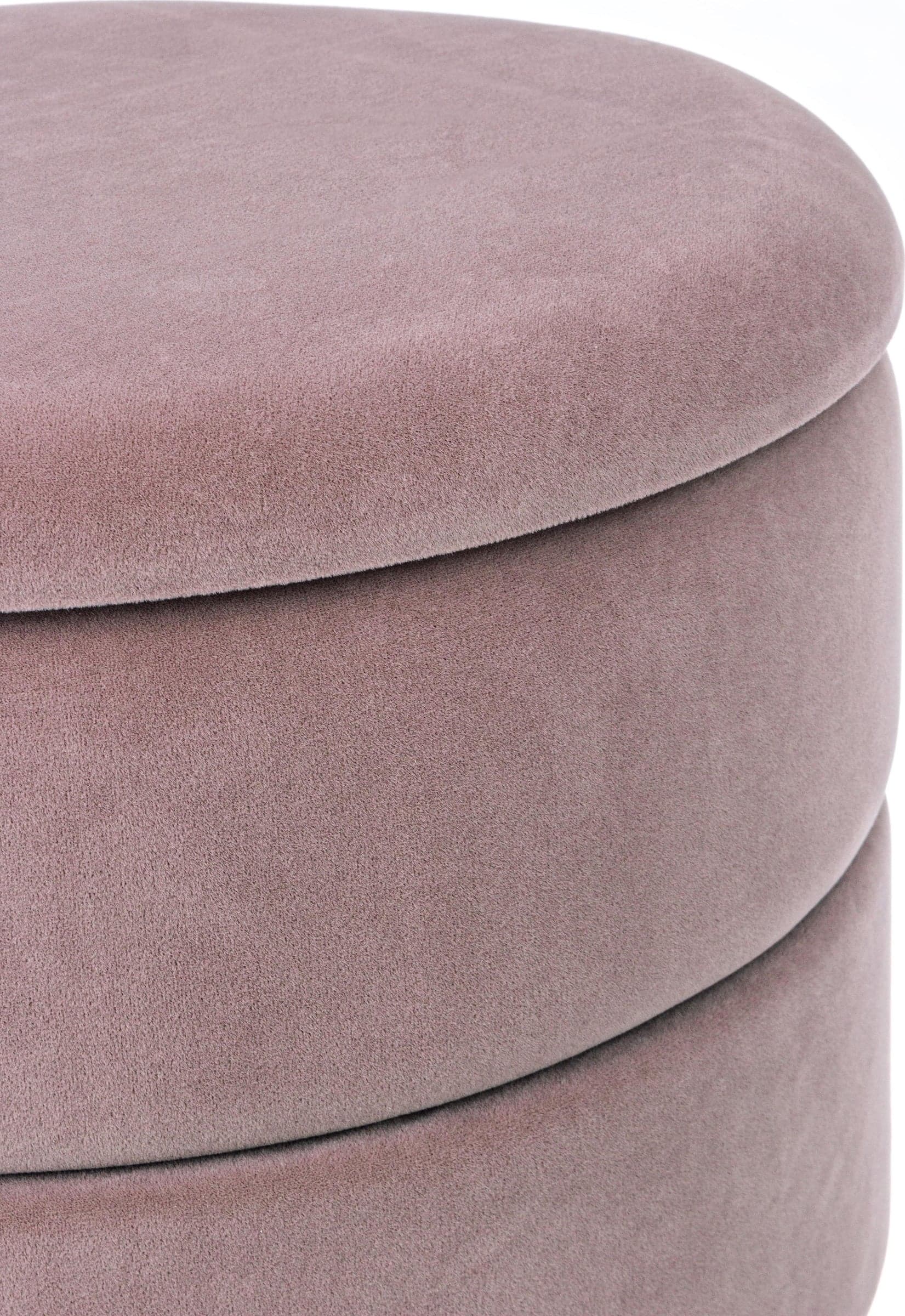 Pouf contenitore tondo con piede ottone "Pavlina" seduta in velluto arredamento moderno in Ottomane e poggiapiedi Decor Space - Altamura, commercioVirtuoso.it