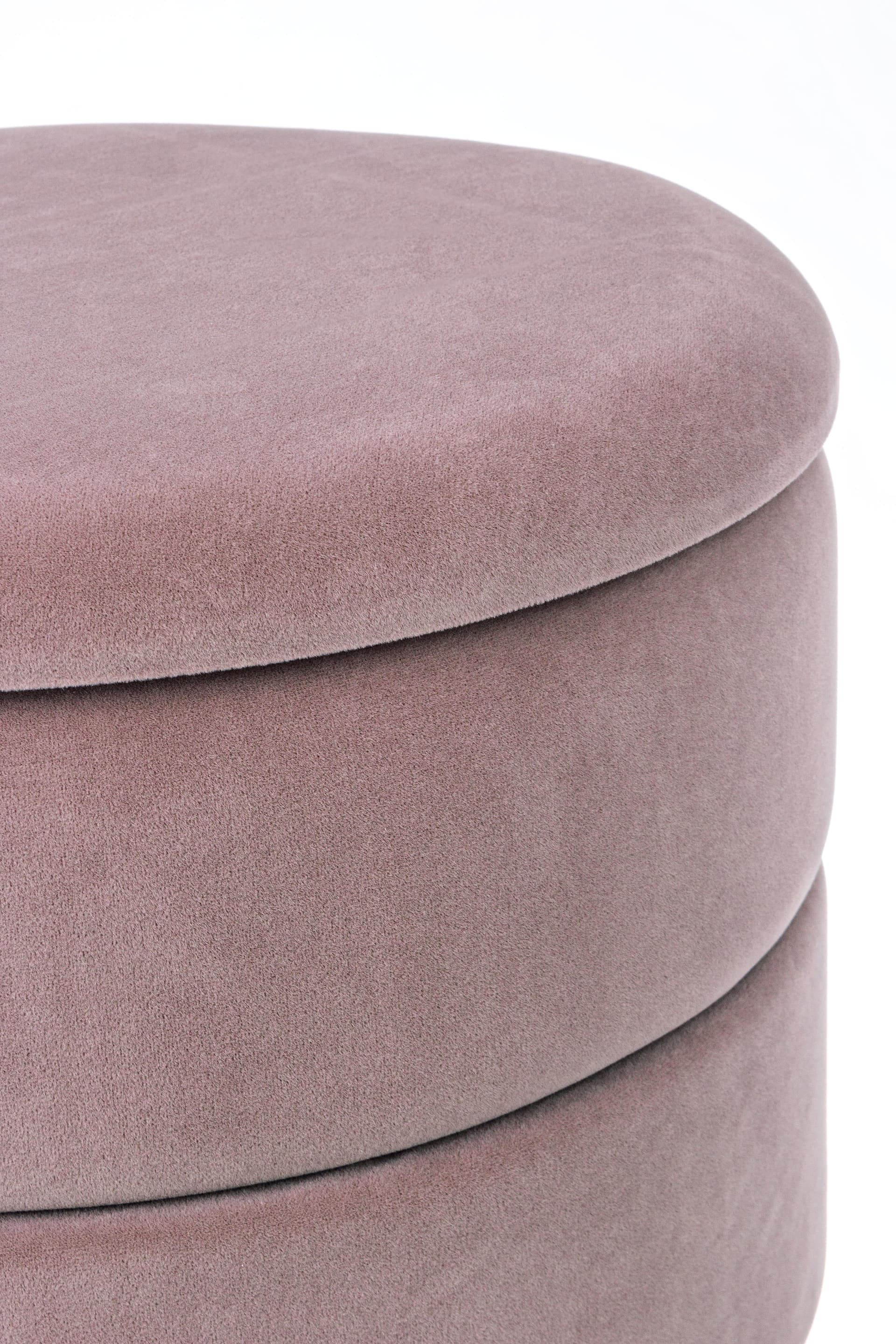 Pouf contenitore tondo con piede ottone "Pavlina" seduta in velluto arredamento moderno in Ottomane e poggiapiedi Decor Space - Altamura, commercioVirtuoso.it