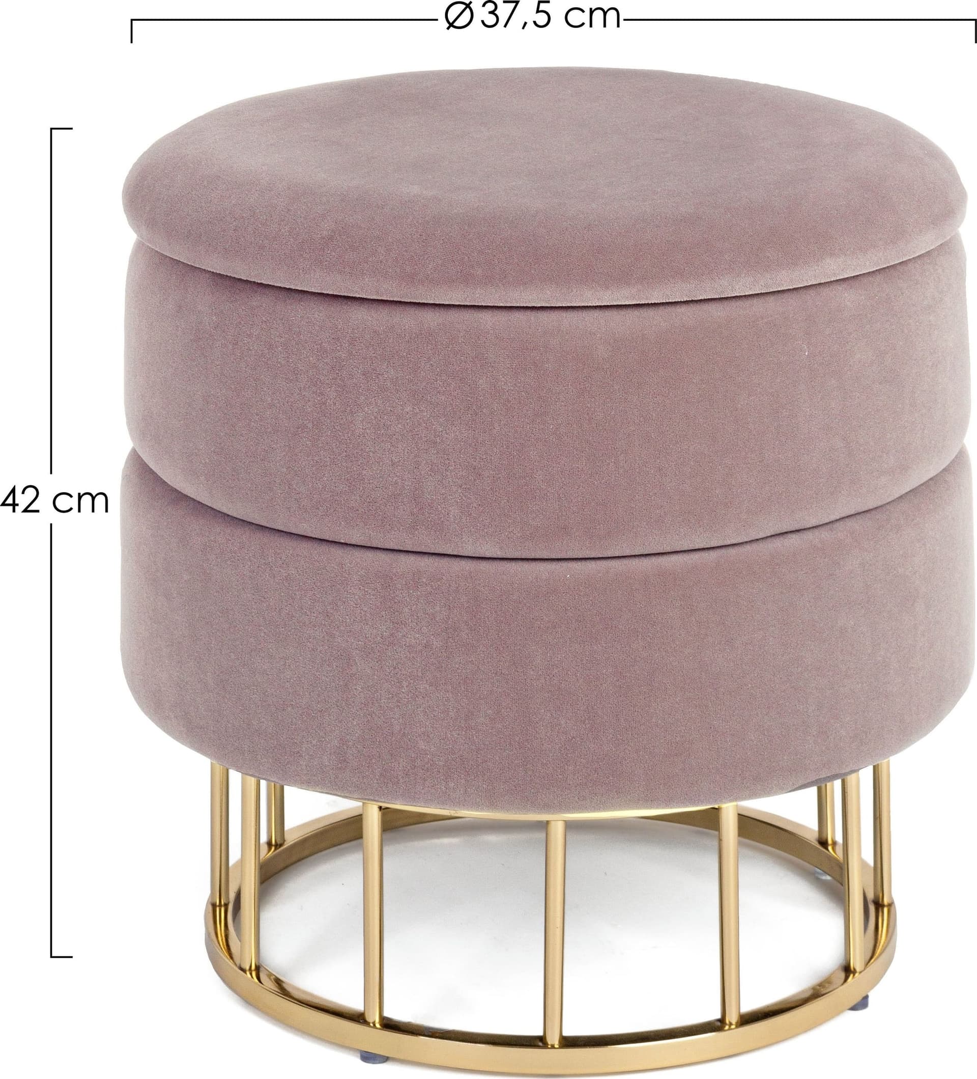 Pouf contenitore tondo con piede ottone "Pavlina" seduta in velluto arredamento moderno in Ottomane e poggiapiedi Decor Space - Altamura, commercioVirtuoso.it