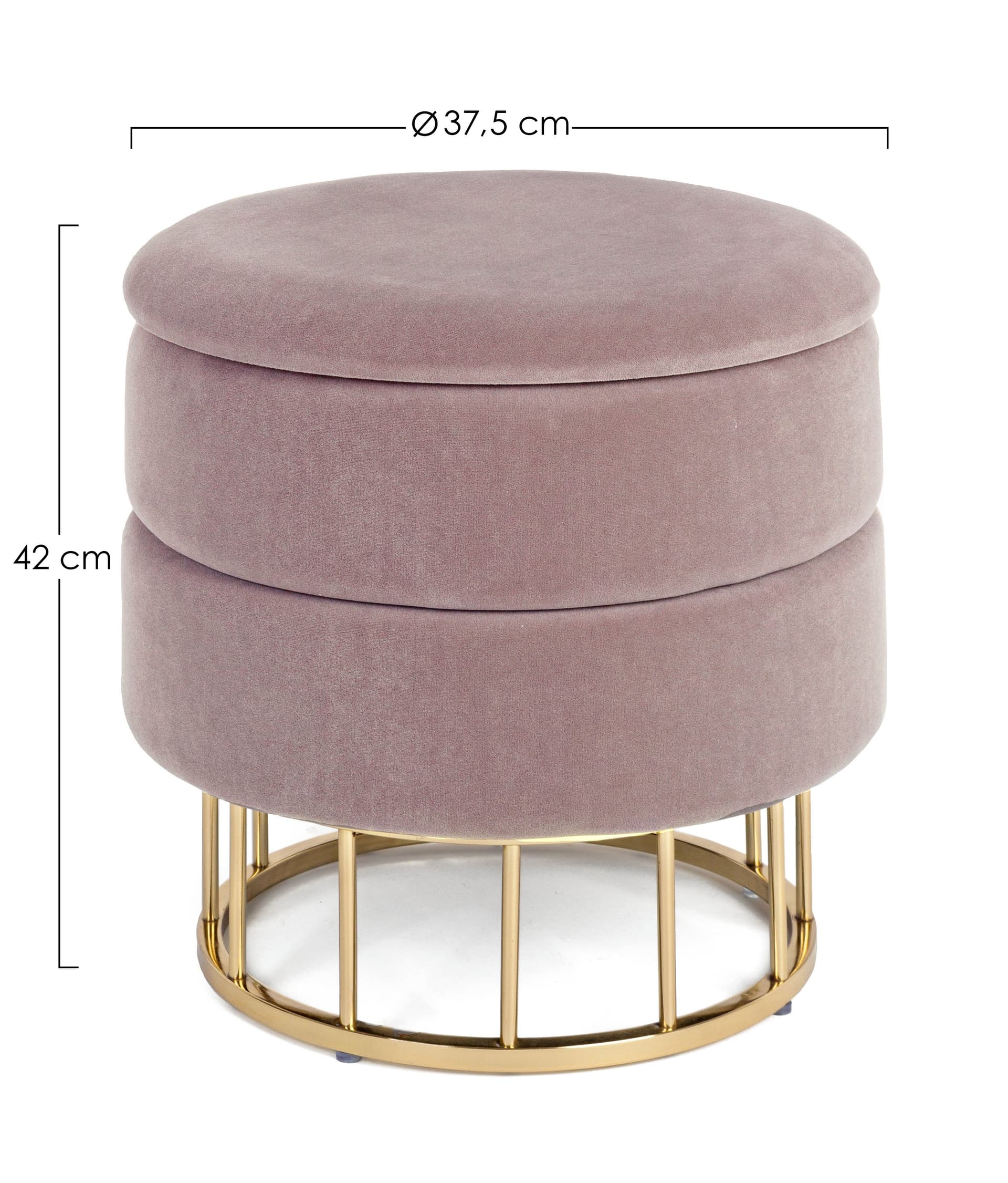 Pouf contenitore tondo con piede ottone "Pavlina" seduta in velluto arredamento moderno in Ottomane e poggiapiedi Decor Space - Altamura, commercioVirtuoso.it