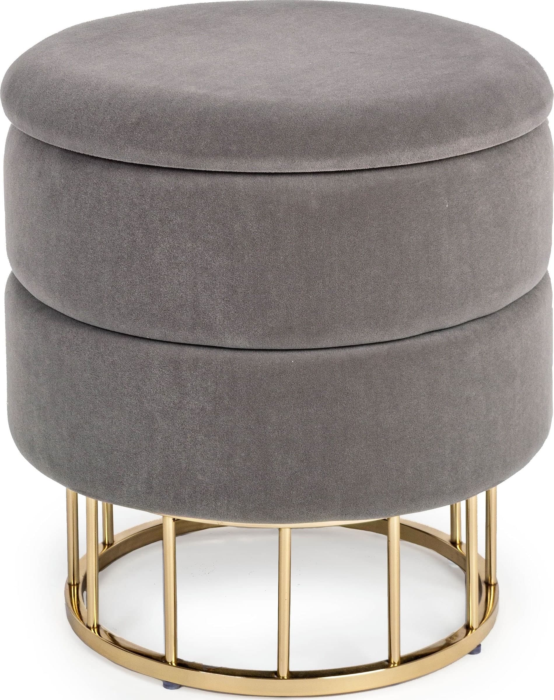 Pouf contenitore tondo con piede ottone "Pavlina" seduta in velluto arredamento moderno in Ottomane e poggiapiedi Decor Space - Altamura, commercioVirtuoso.it