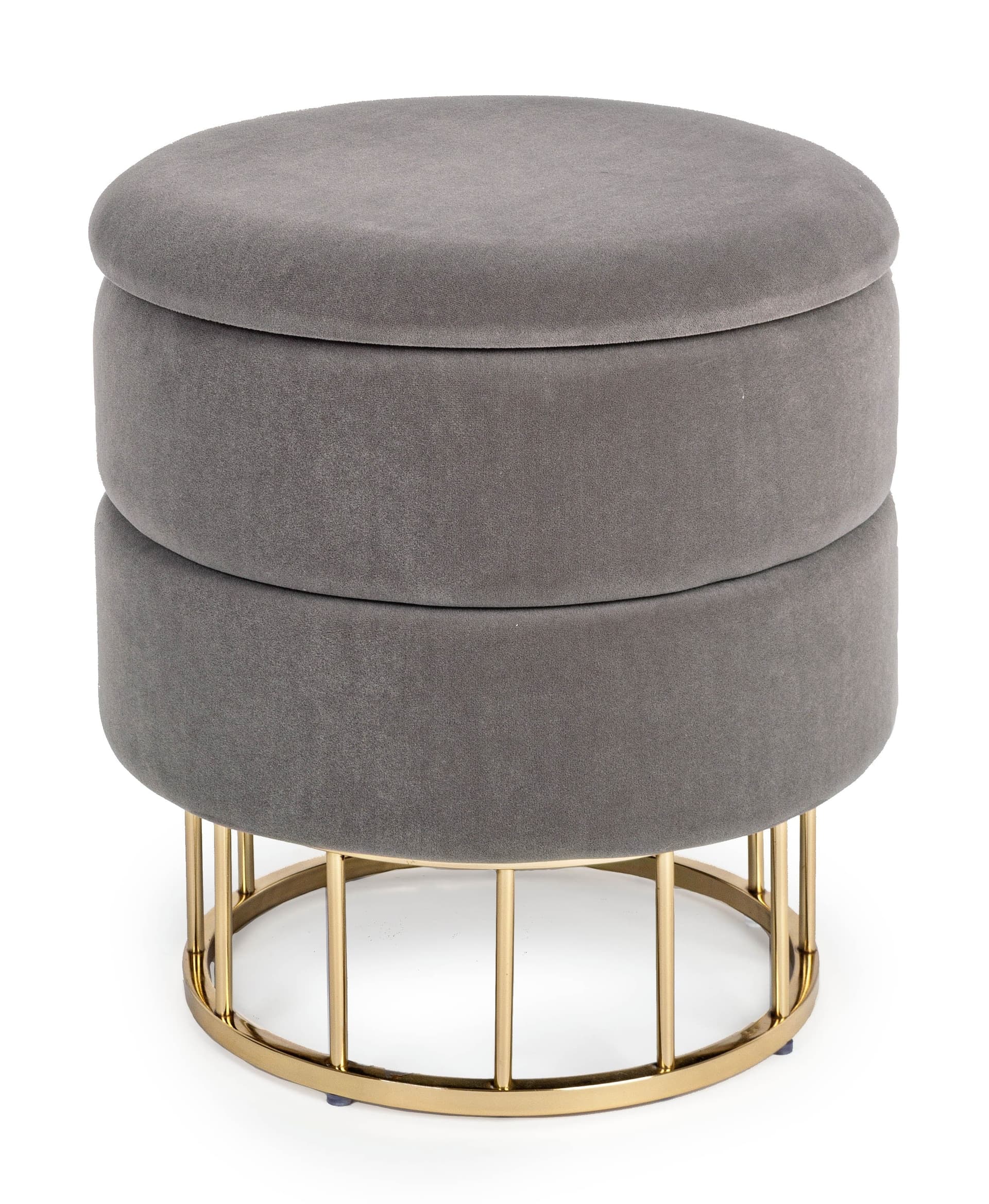 Pouf contenitore tondo con piede ottone "Pavlina" seduta in velluto arredamento moderno in Ottomane e poggiapiedi Decor Space - Altamura, commercioVirtuoso.it