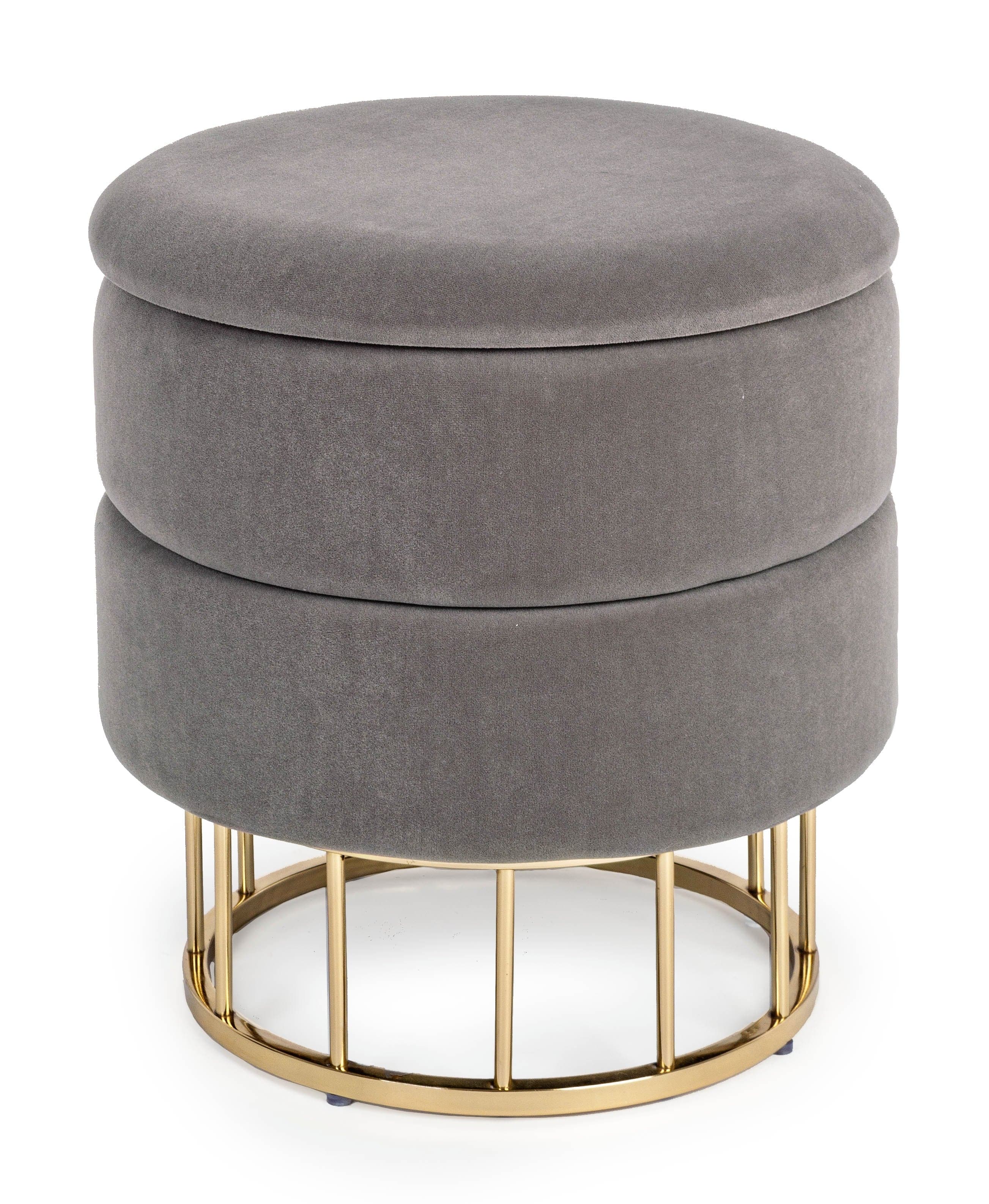 Pouf contenitore tondo con piede ottone "Pavlina" seduta in velluto arredamento moderno in Ottomane e poggiapiedi Decor Space - Altamura, commercioVirtuoso.it
