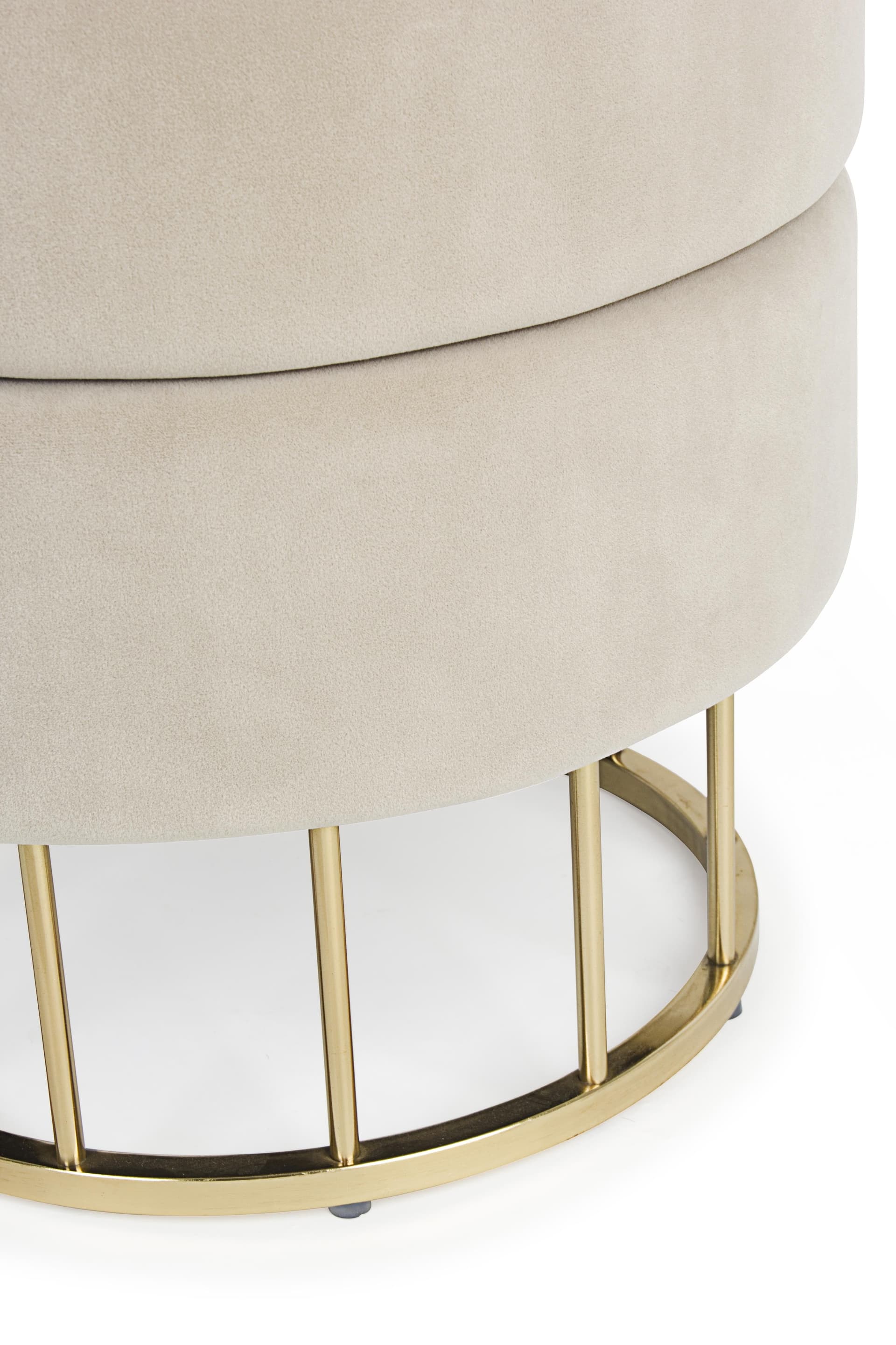 Pouf contenitore tondo con piede ottone "Pavlina" seduta in velluto arredamento moderno in Ottomane e poggiapiedi Decor Space - Altamura, commercioVirtuoso.it