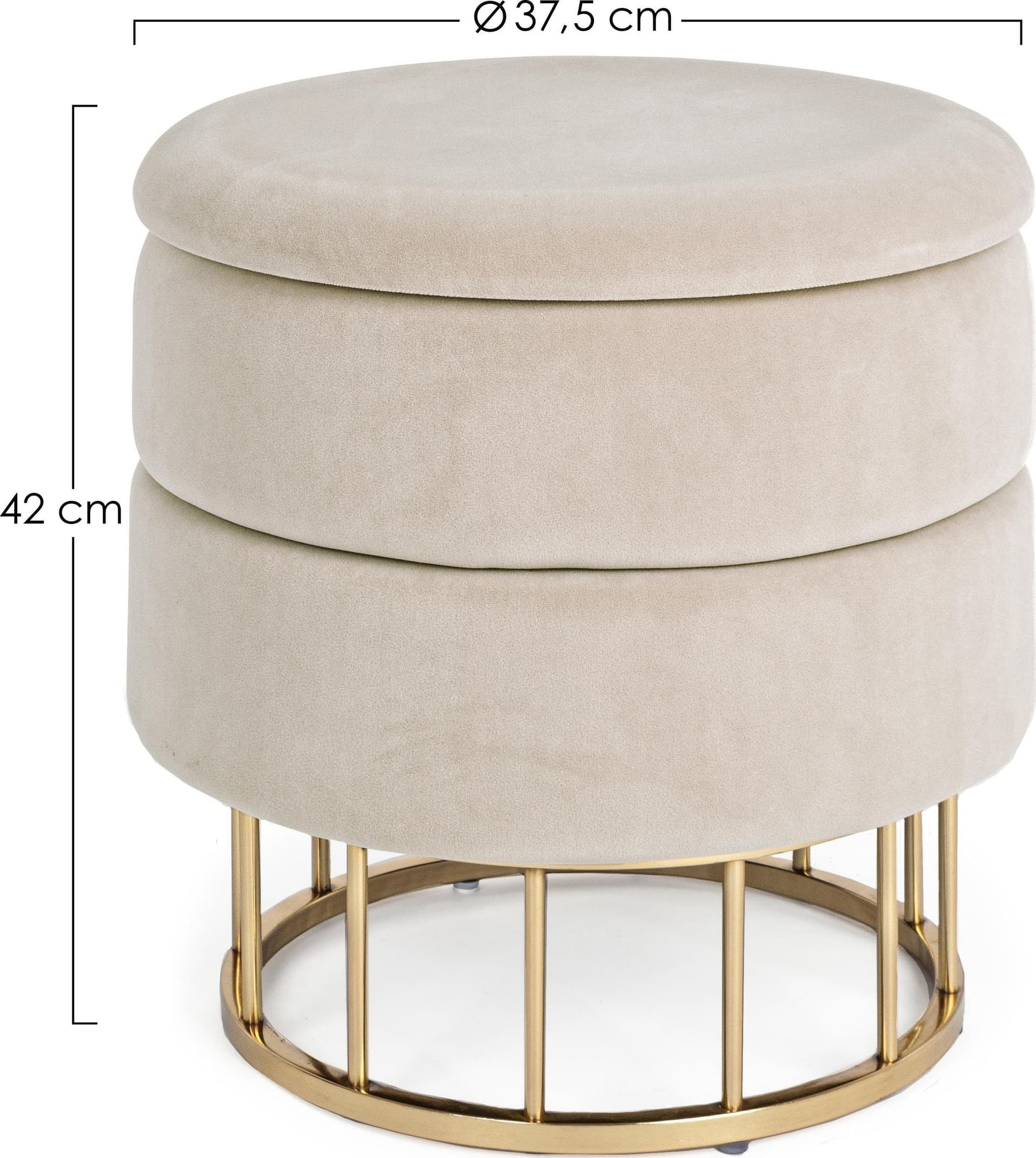 Pouf contenitore tondo con piede ottone "Pavlina" seduta in velluto arredamento moderno in Ottomane e poggiapiedi Decor Space - Altamura, commercioVirtuoso.it