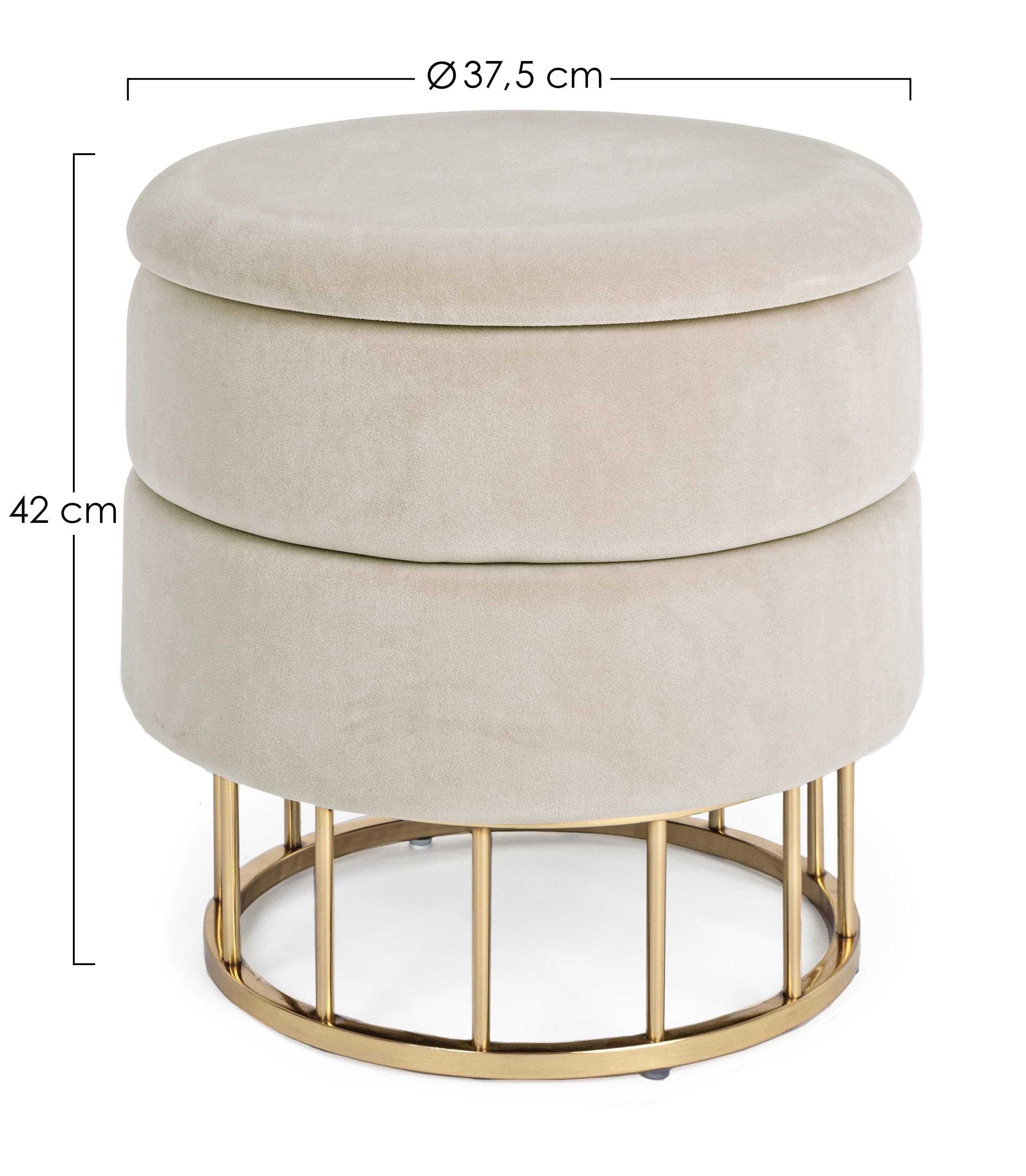 Pouf contenitore tondo con piede ottone "Pavlina" seduta in velluto arredamento moderno in Ottomane e poggiapiedi Decor Space - Altamura, commercioVirtuoso.it