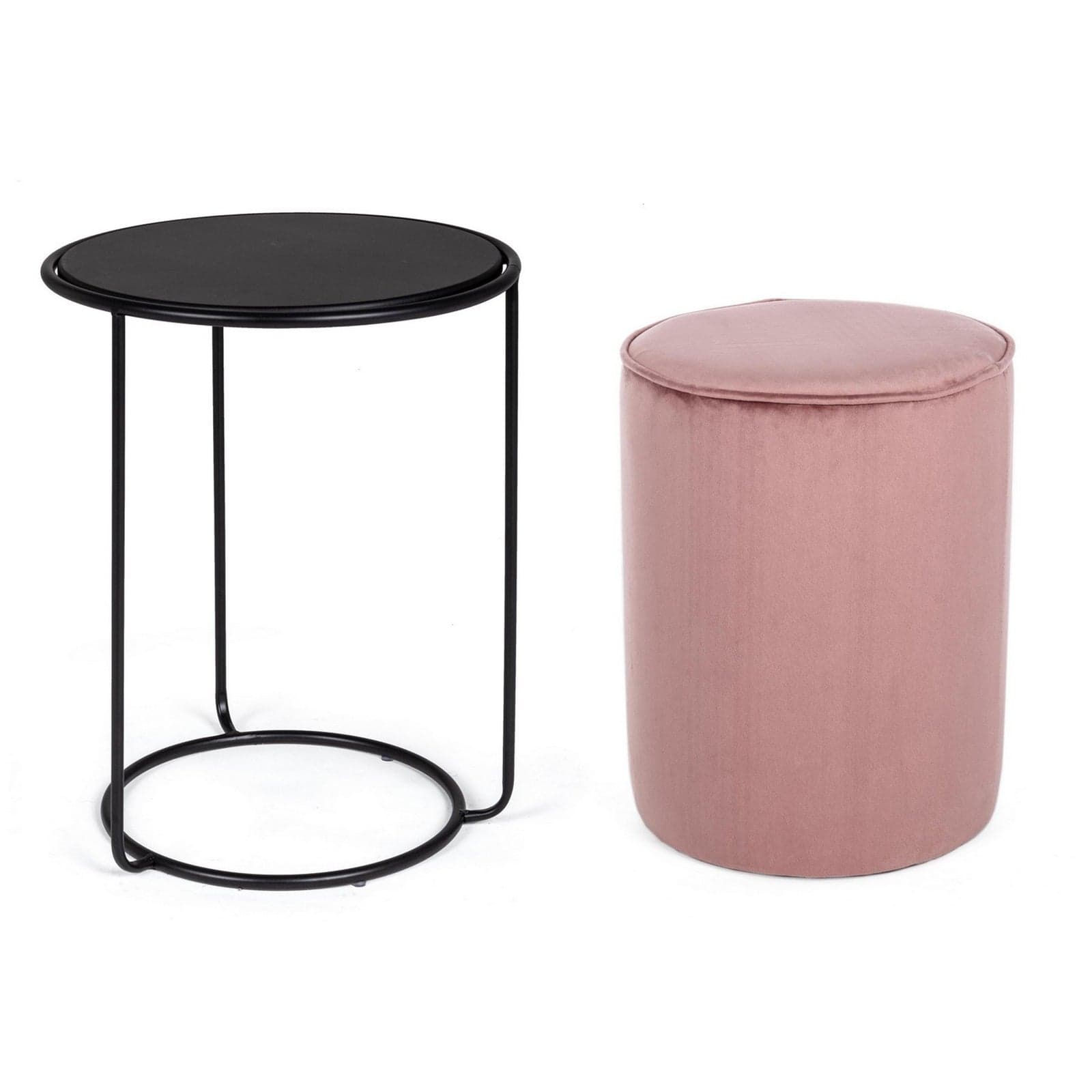 Poltrona Pouf "Annika" per interno, con struttura in acciaio verniciato a polvere epossidica e mdf set da 2 pezzi in Ottomane e poggiapiedi Decor Space - Altamura, commercioVirtuoso.it