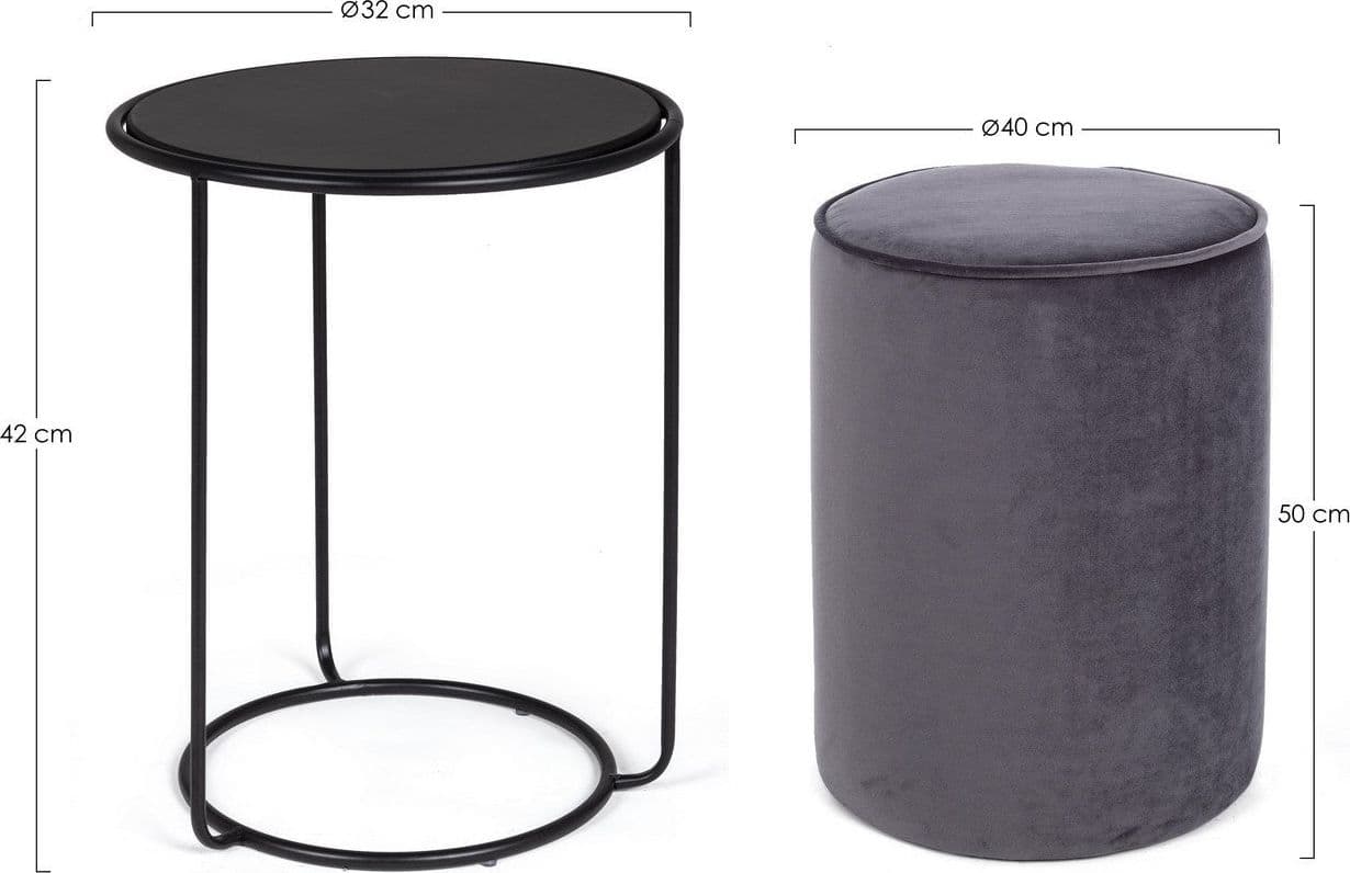 Poltrona Pouf "Annika" per interno, con struttura in acciaio verniciato a polvere epossidica e mdf set da 2 pezzi in Ottomane e poggiapiedi Decor Space - Altamura, commercioVirtuoso.it